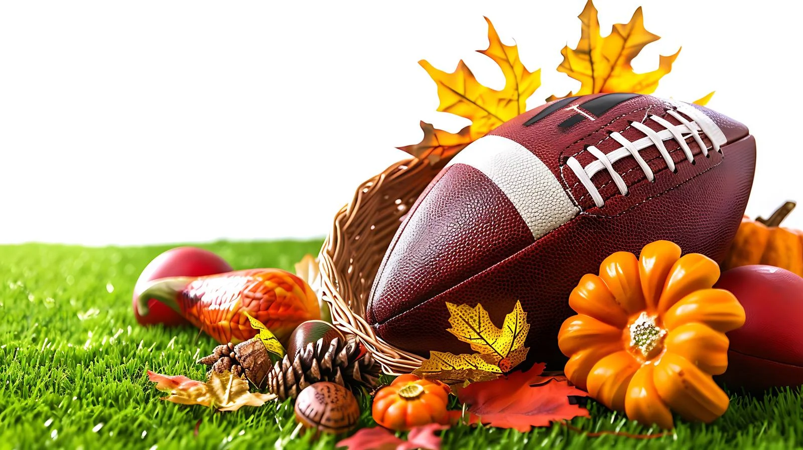 Football and cornucopia on grass field — free download from Dotvec