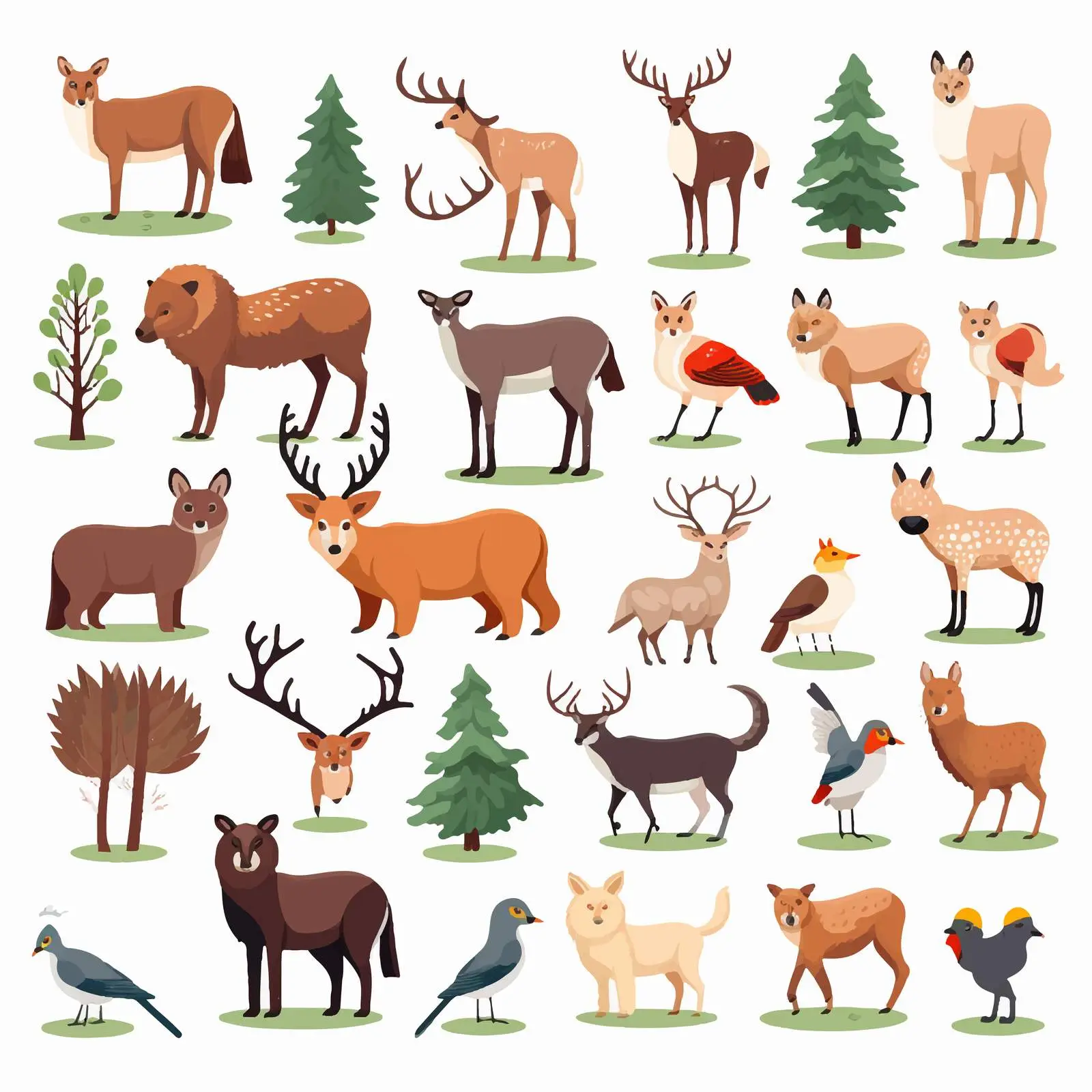 Woodland Wild Mammals: Foxes, Wolves, Bison Vector — free download from Dotvec
