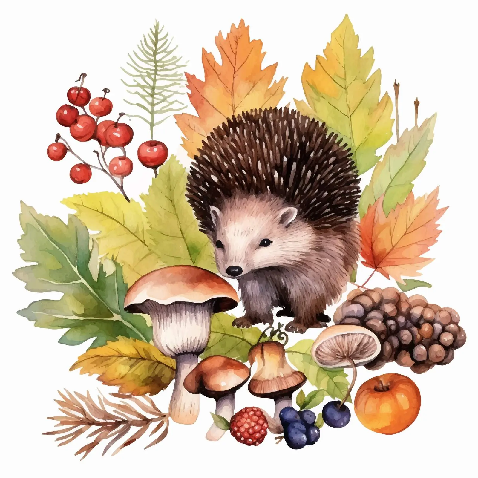 Hand Drawn Autumn Forest Flora and Fauna Vector — free download from Dotvec