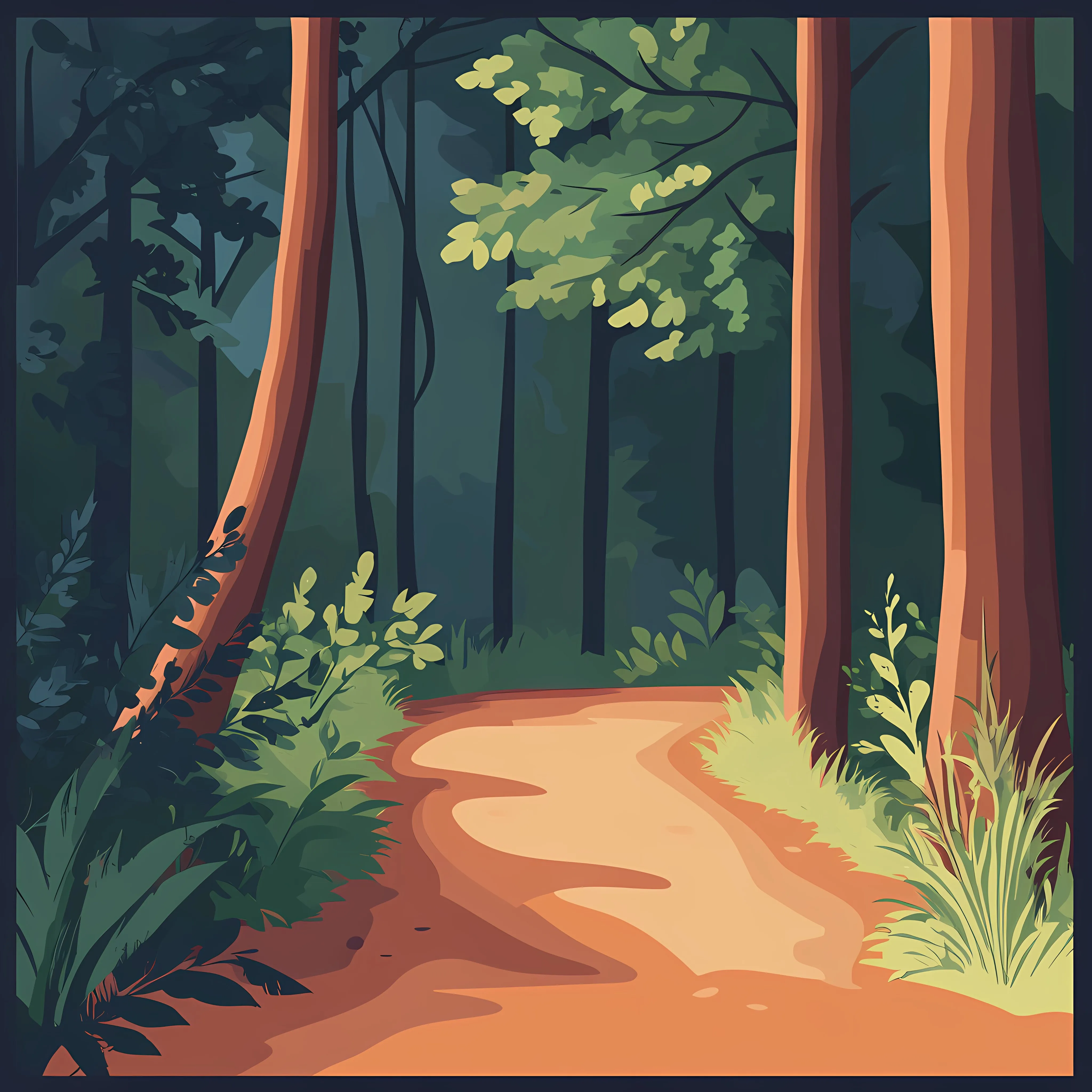 Woodland Walk Cartoon Flat Design Illustration – free tranquil environment image from Dotvec