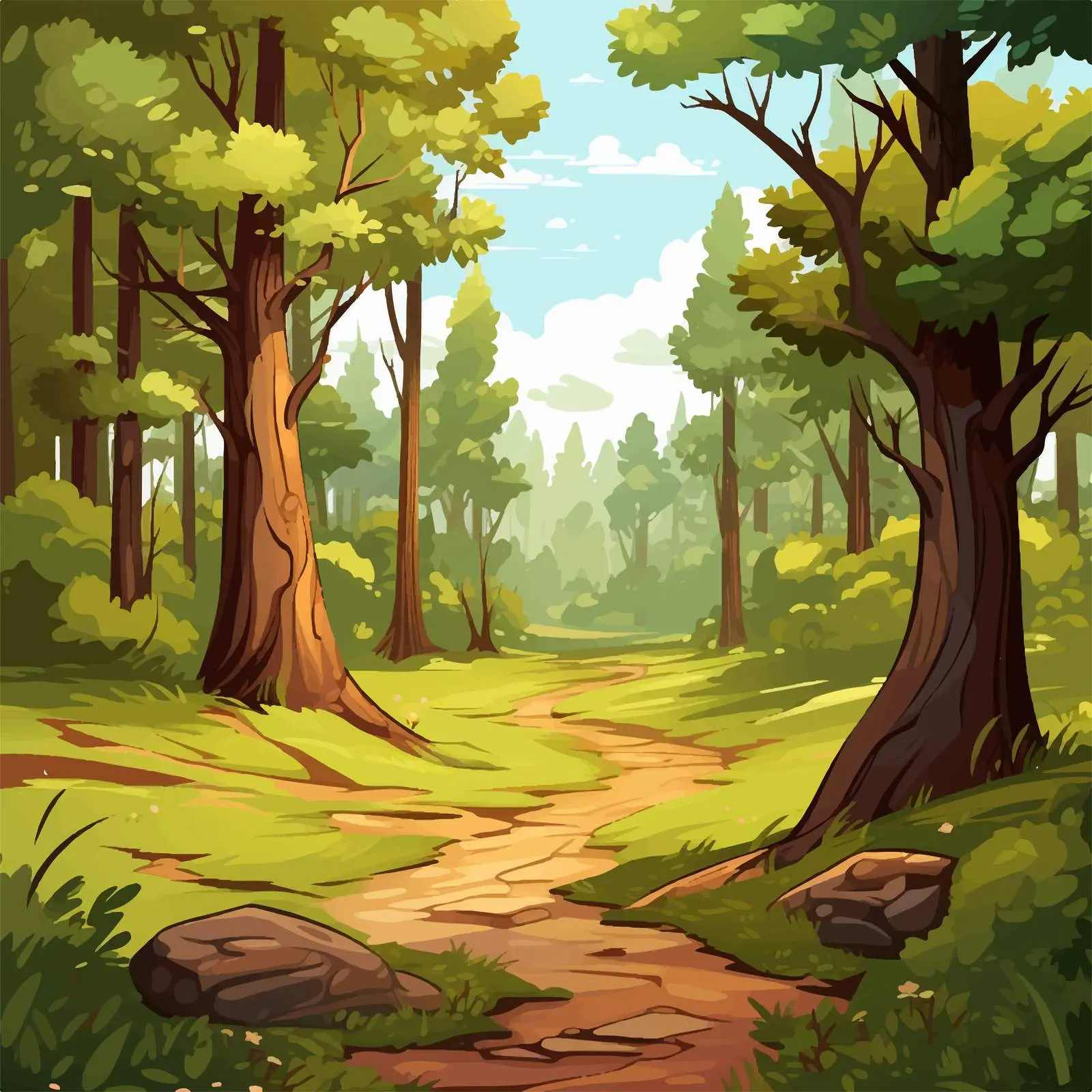 Trail Through Lush Forest Landscape Illustration — free download from Dotvec