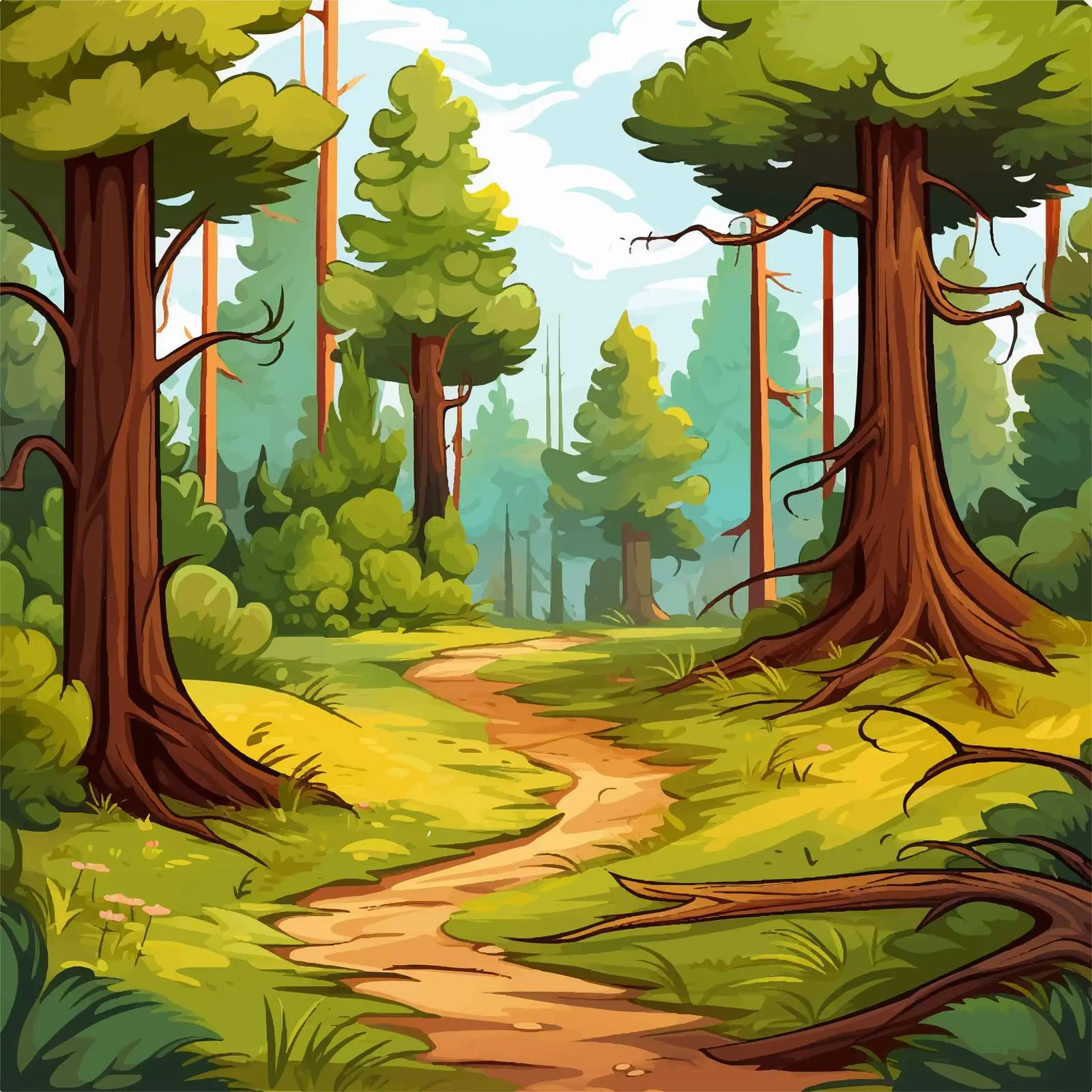 Illustration of Forest Trail in the Woods – free green landscape image from Dotvec