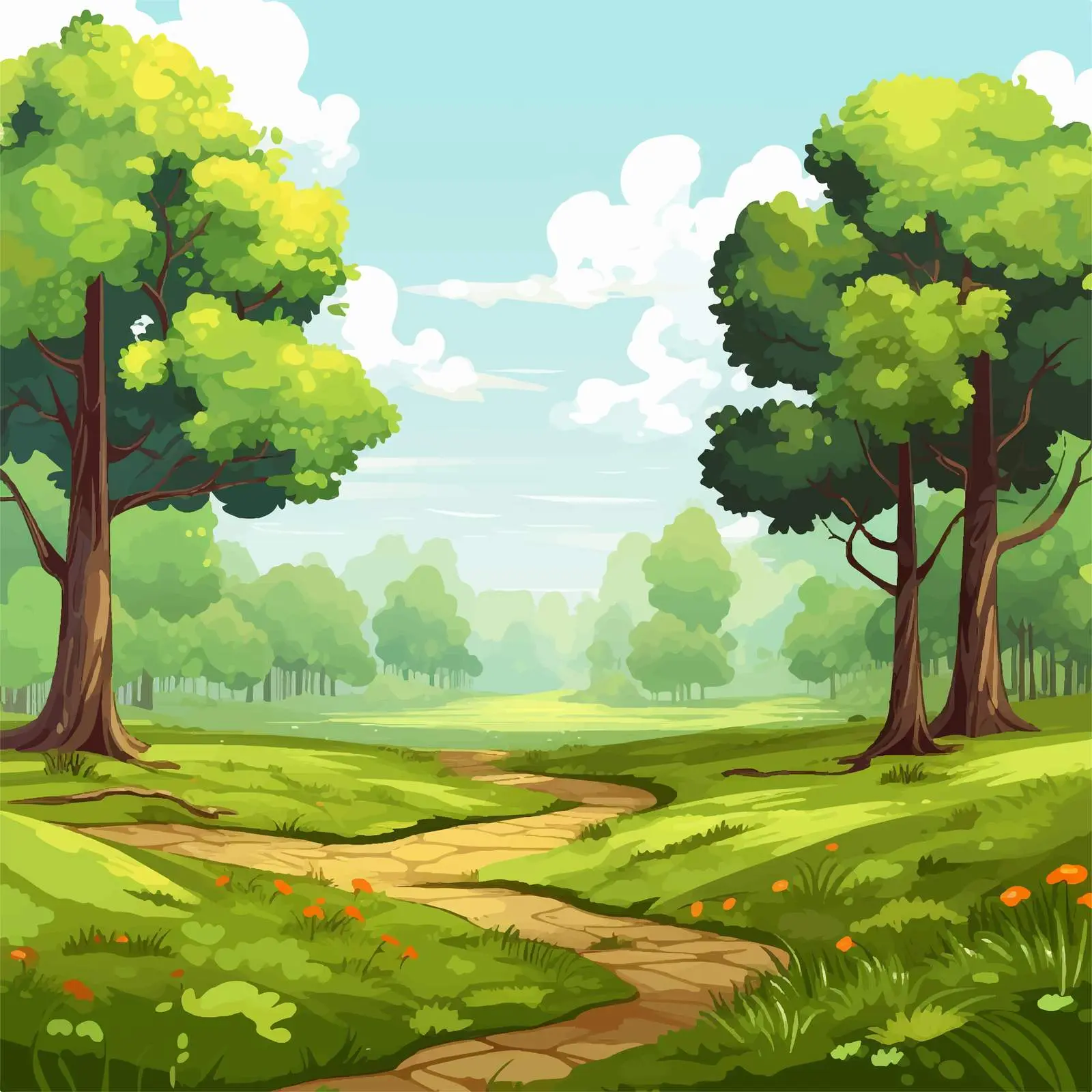 Forest Scene Illustrated with Trees and Field — free download from Dotvec