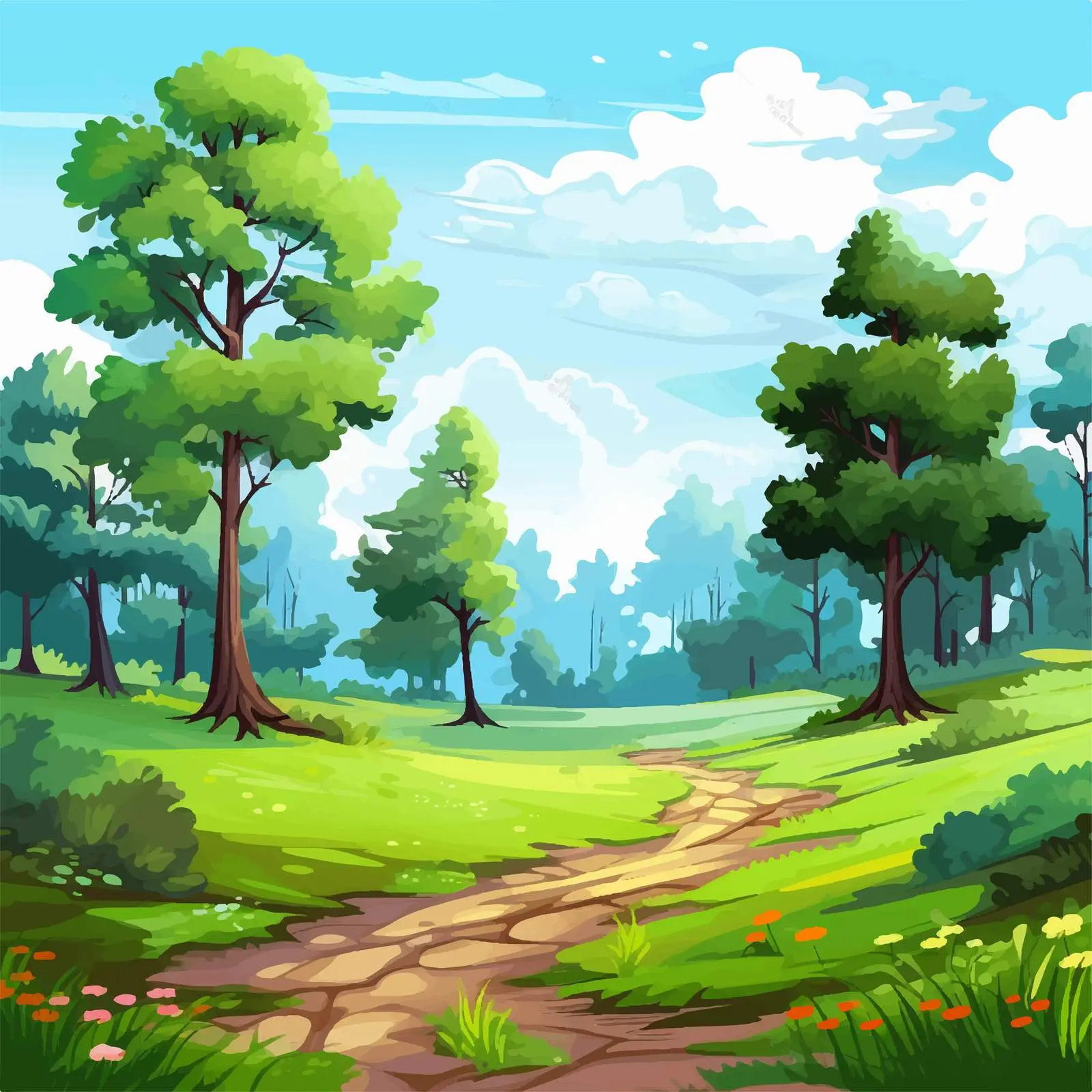 Serene Forest Scene with Trees and Fields — free download from Dotvec