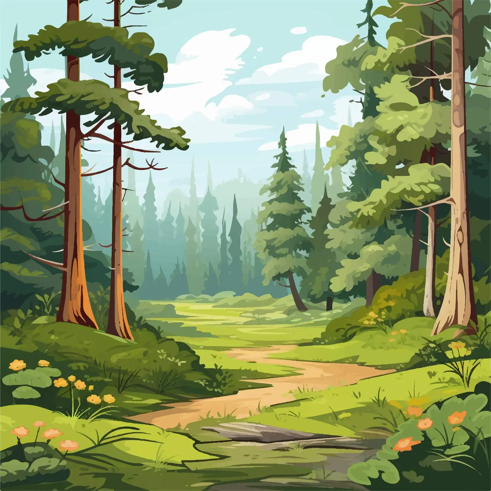 Forest Scene with Trees and Field Illustration – free tree illustration image from Dotvec