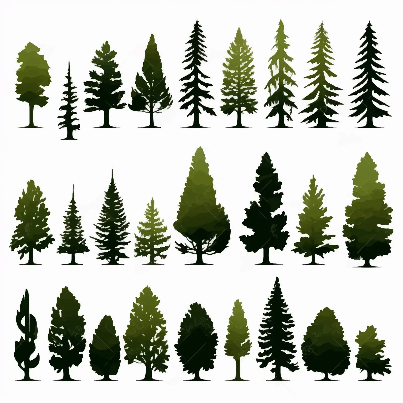 Cartoon Forest Silhouettes on White Background – free tree illustration image from Dotvec