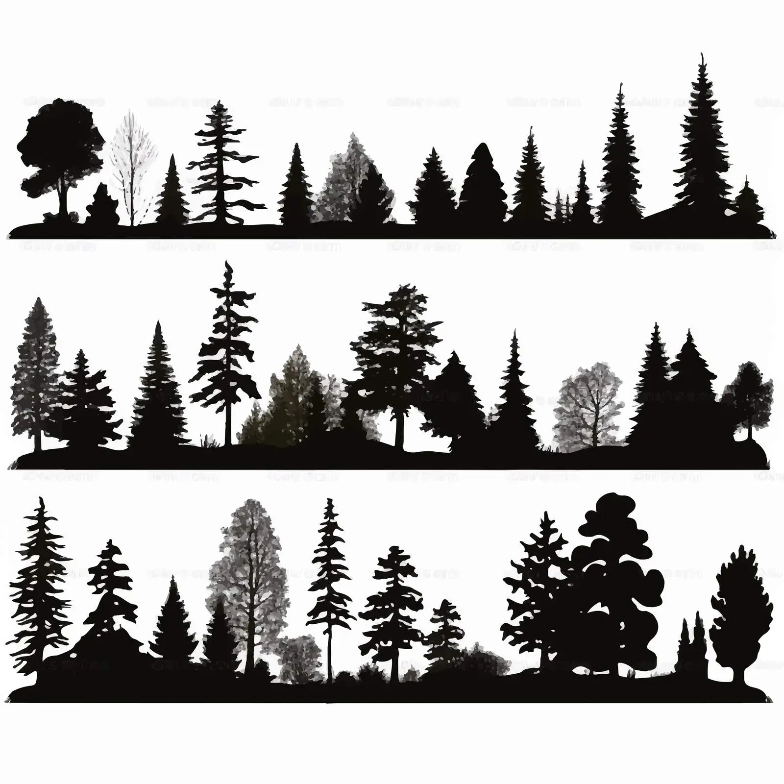 Cartoon Forest Silhouettes Vector Art on White Background — free download from Dotvec