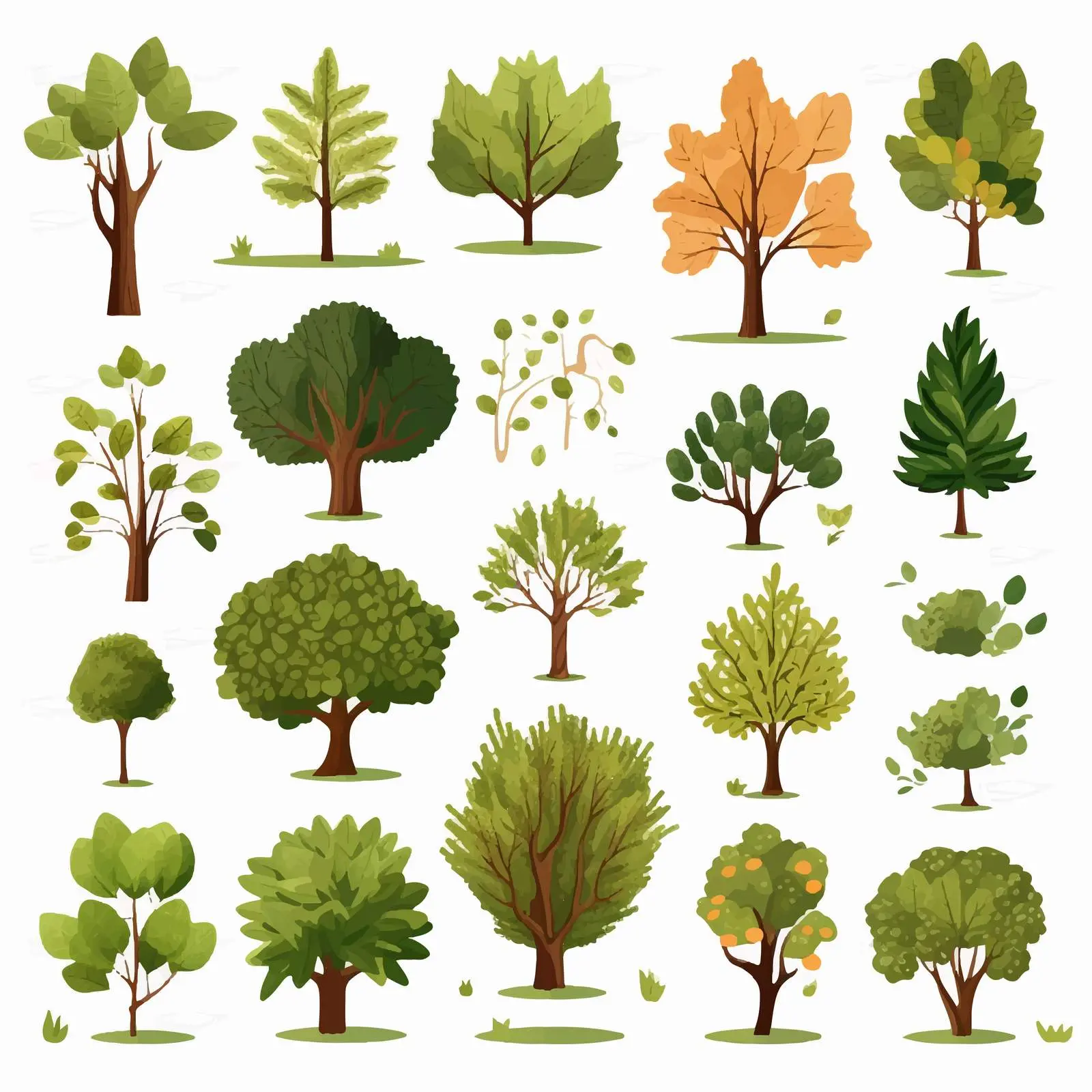 Deciduous Forest Trees Botanical Elements Collection — free download from Dotvec