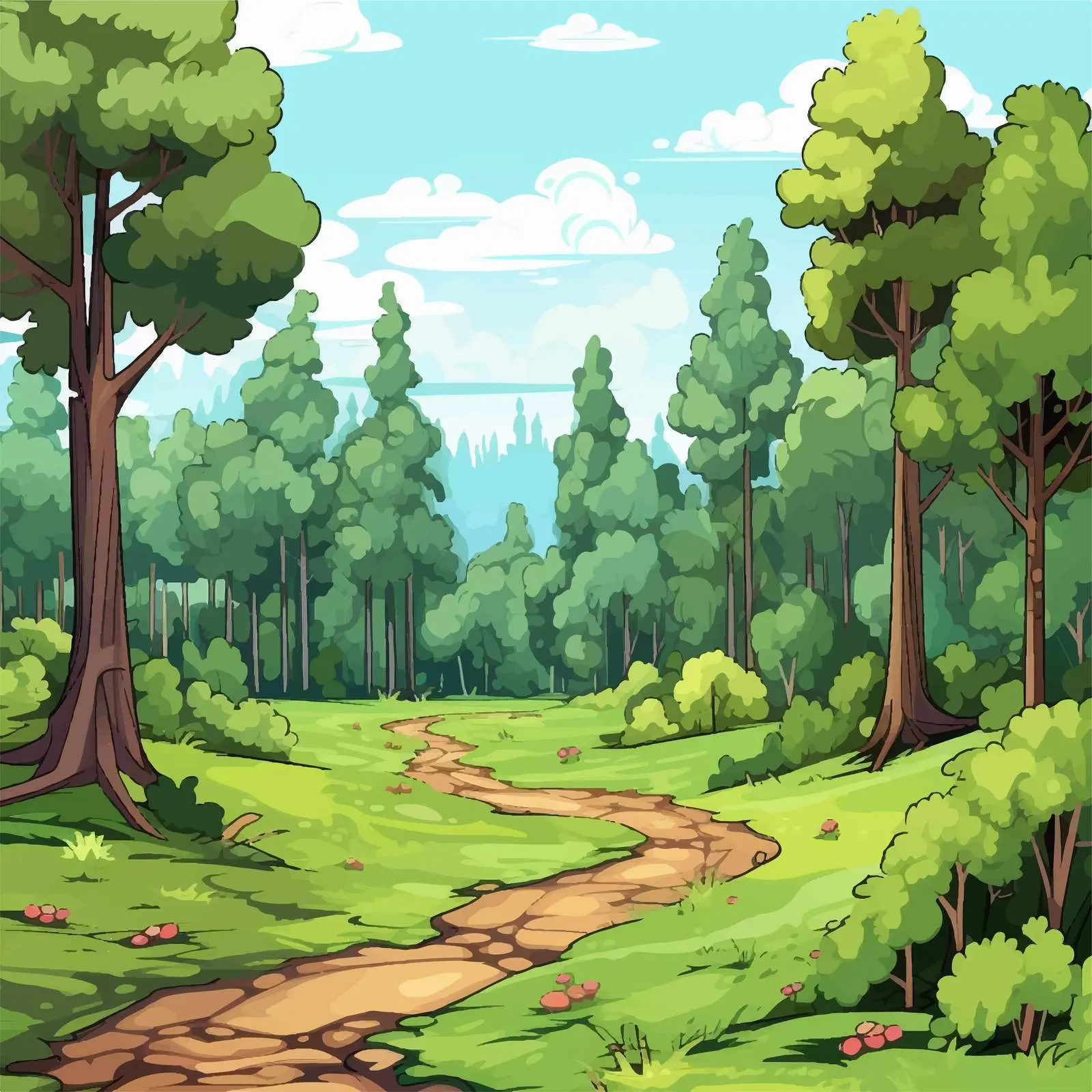 Cartoon Forest with Field Vector Illustration – free landscape elements image from Dotvec