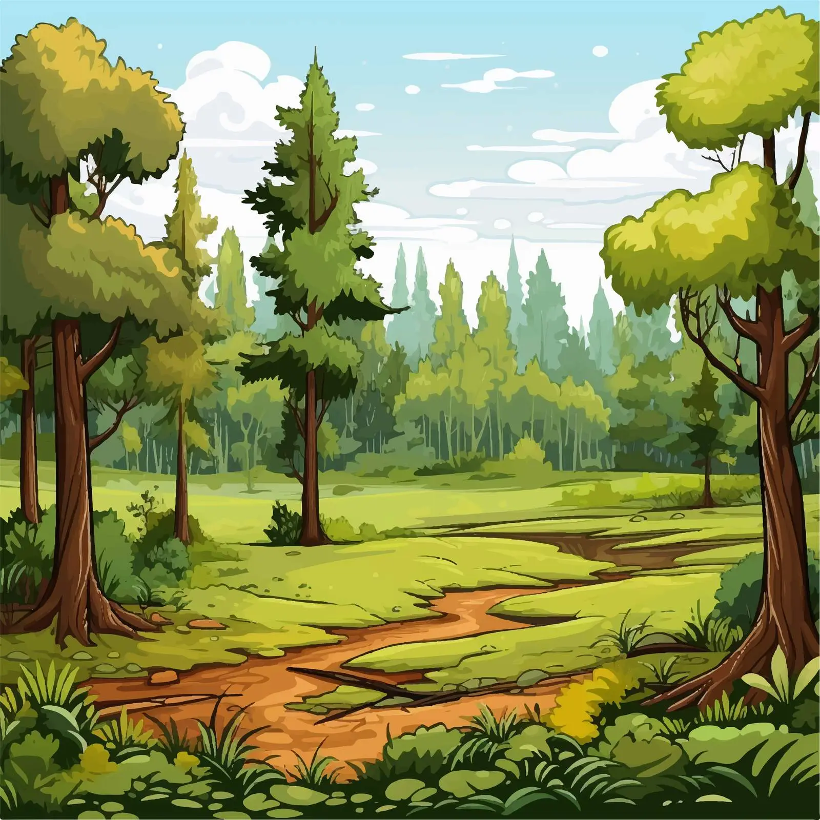 Cartoon Forest and Field Vector Illustration — free download from Dotvec