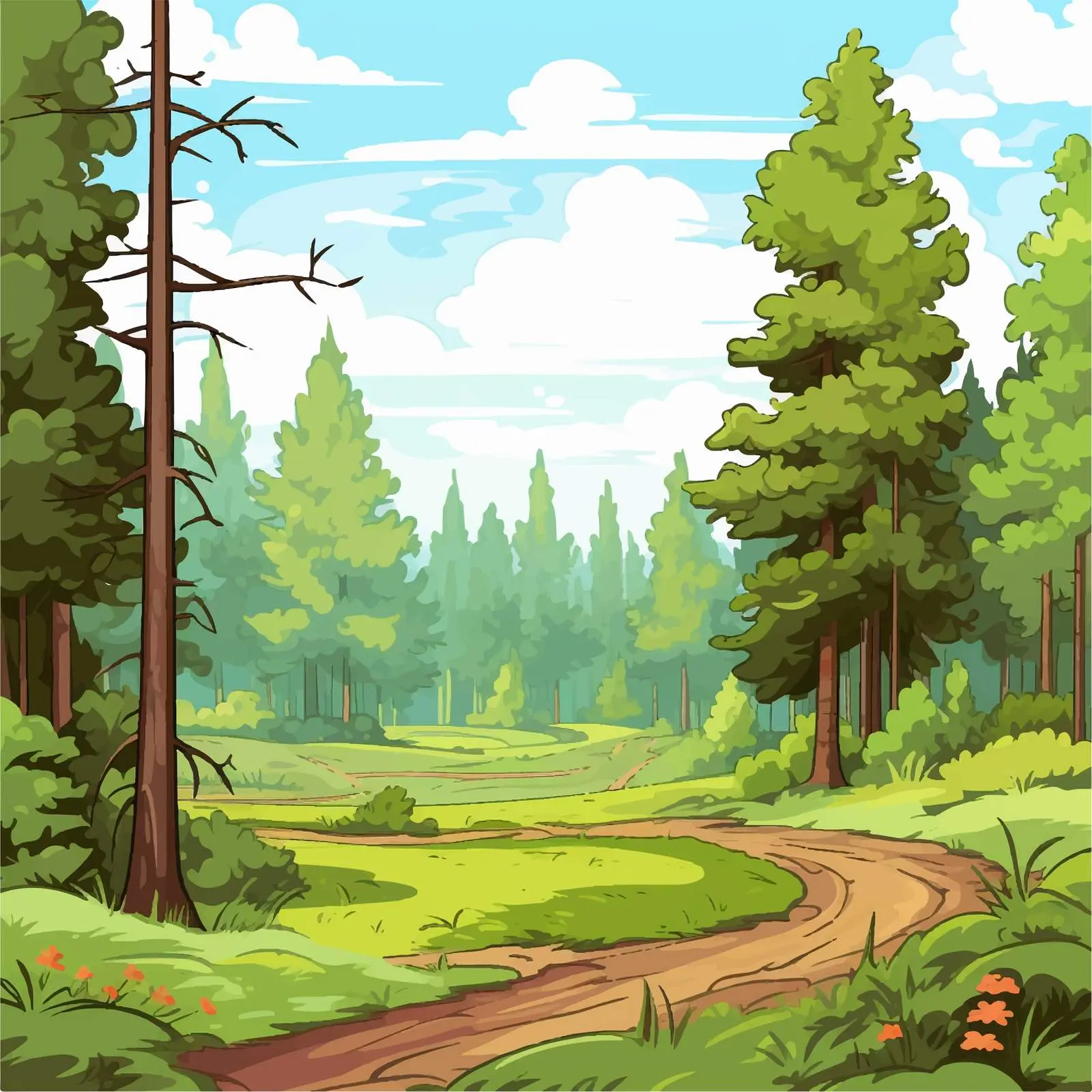 Cartoon Forest and Field Vector Illustration — free download from Dotvec