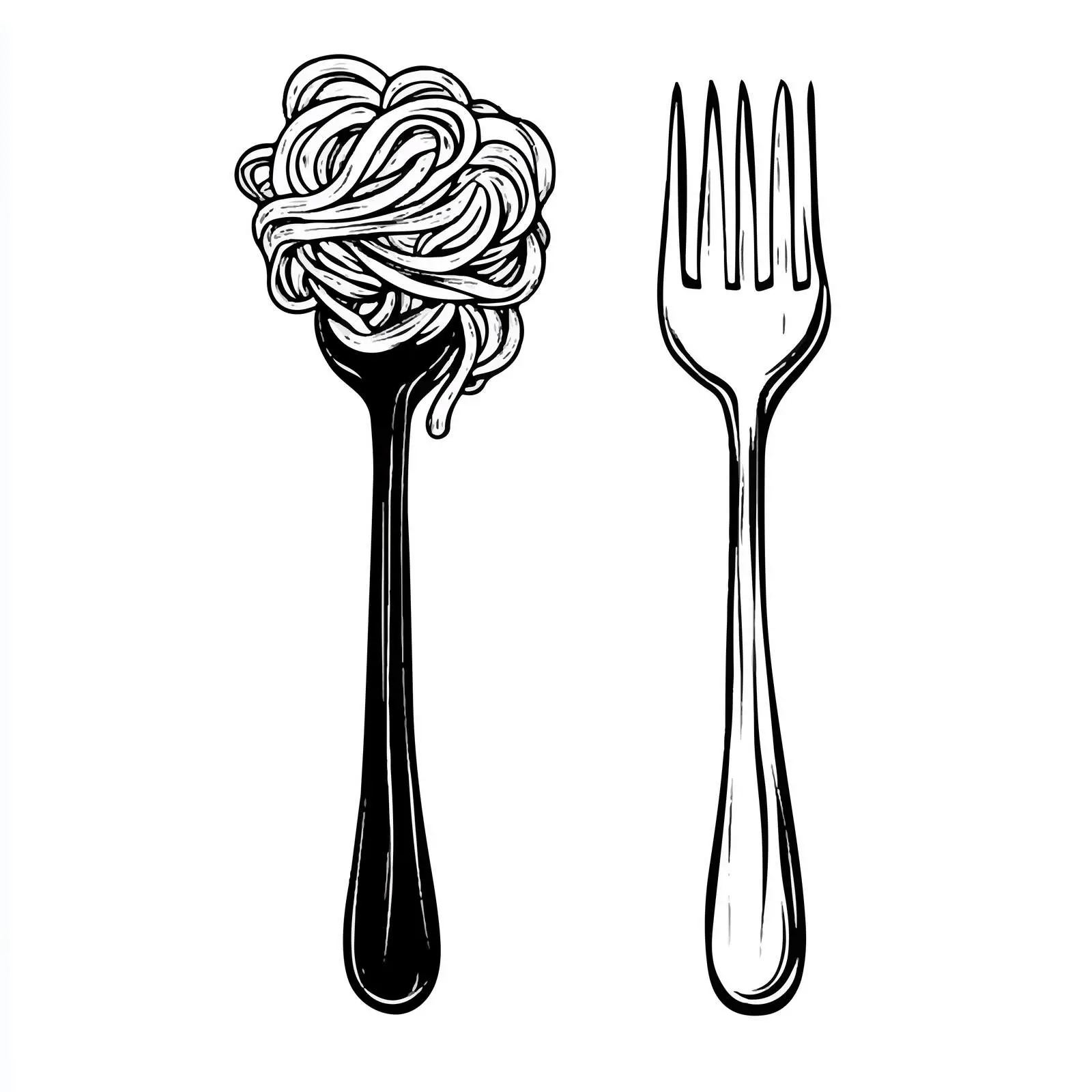 Black and White Fork and Noodle Illustration — free download from Dotvec