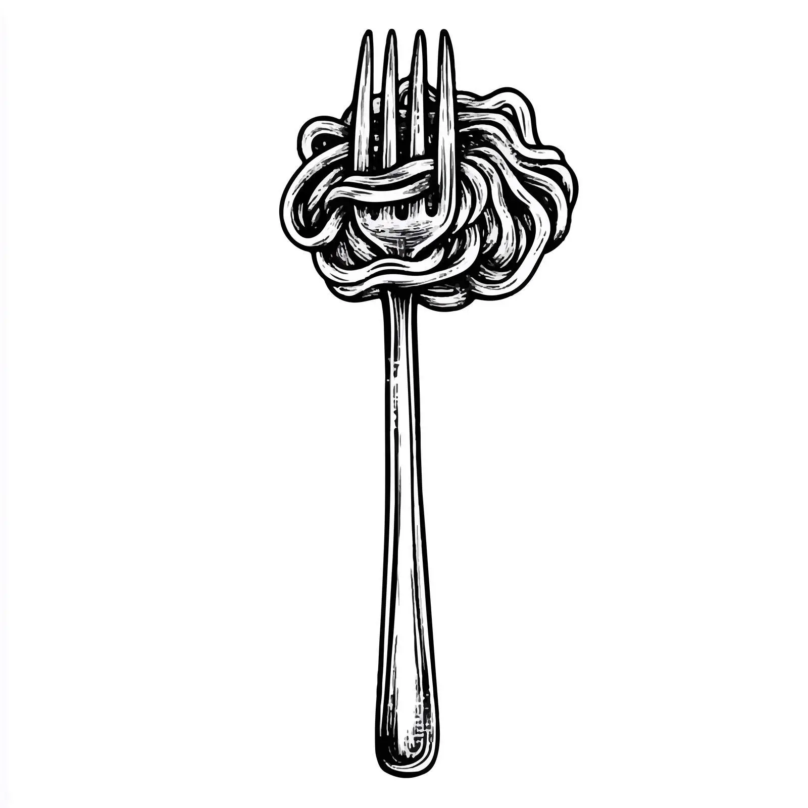 Cartoon Fork and Noodle Illustration in Black and White — free download from Dotvec