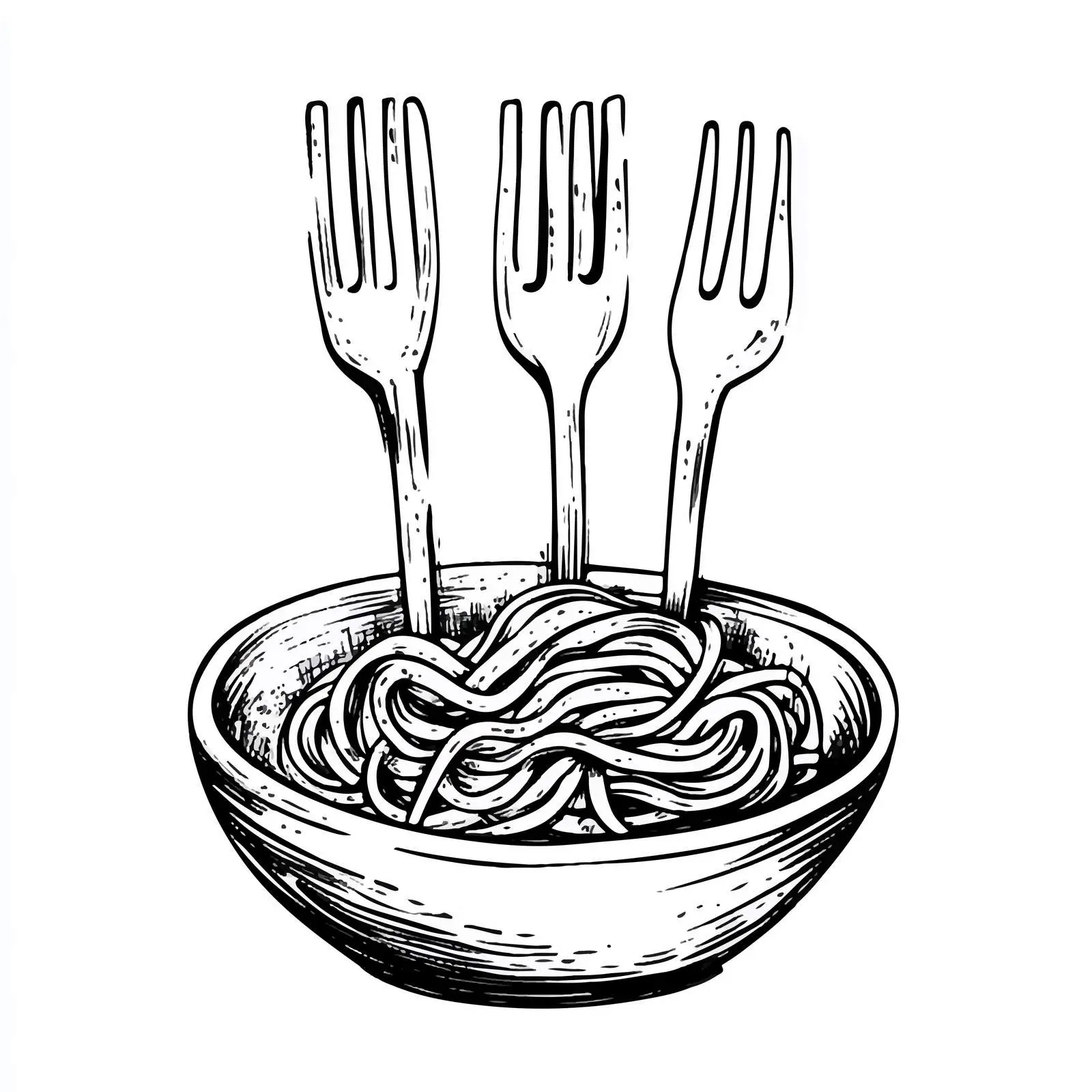 Fork and Noodle Black and White Cartoon Vector — free download from Dotvec