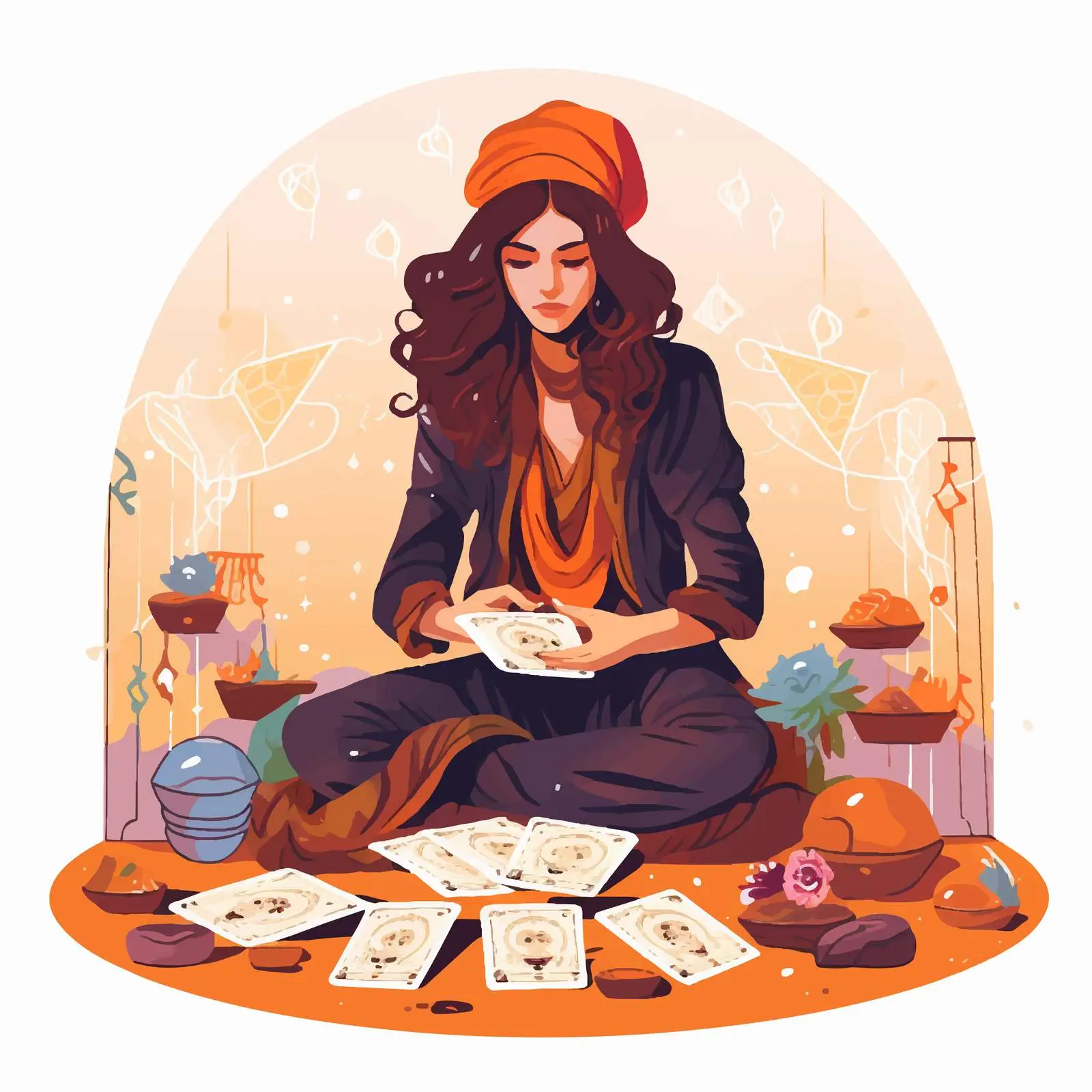 Tarot Reader with Cards Spread Illustration — free download from Dotvec