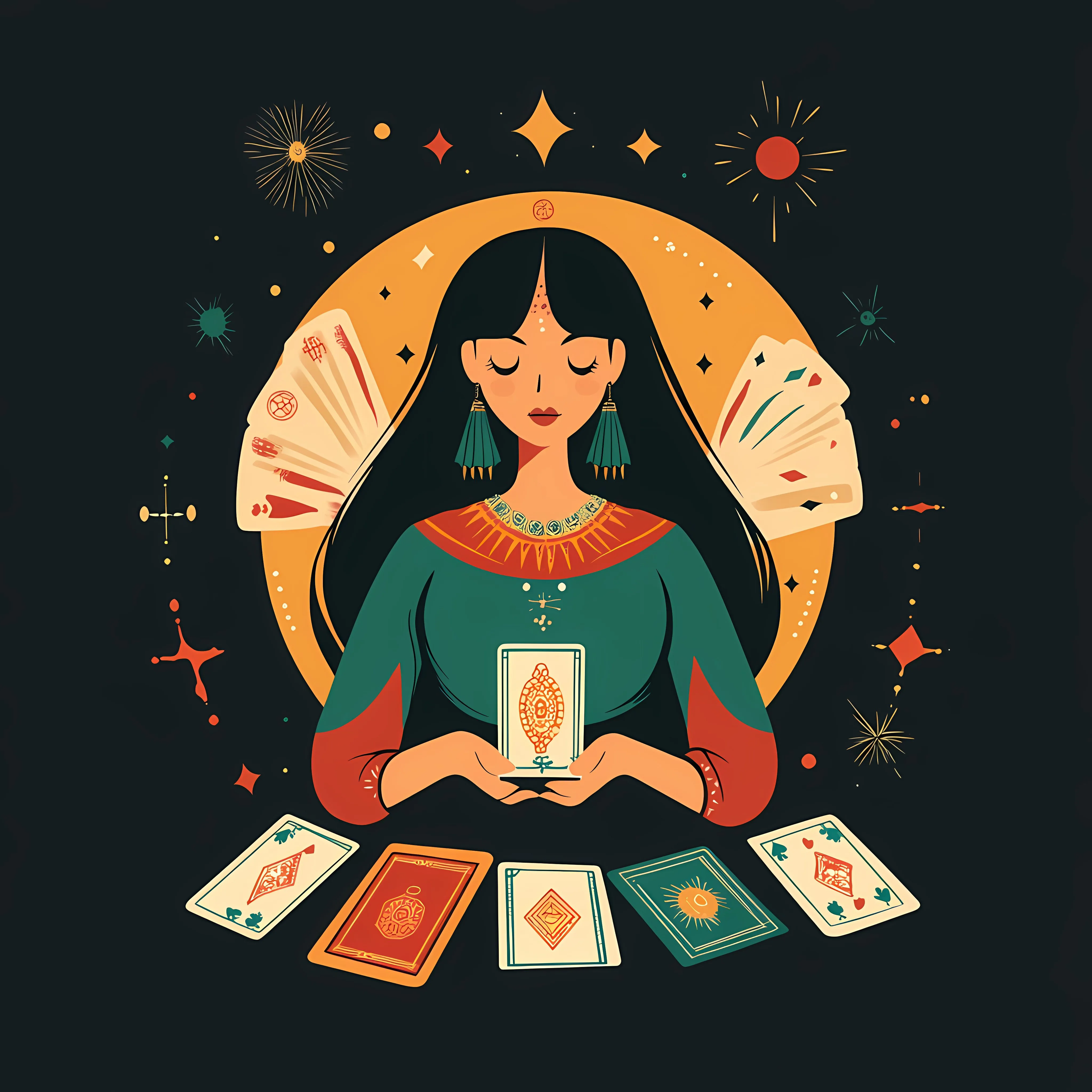 Fortune Teller with Tarot Cards Illustration — free download from Dotvec