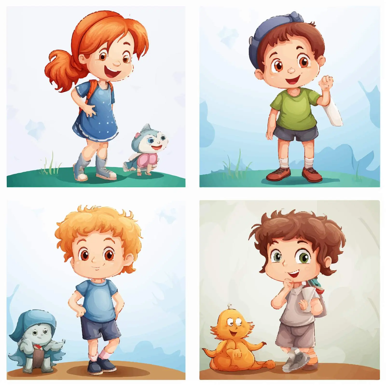 Four Background Templates with Boys and Girls Illustrations – free background template image from Dotvec
