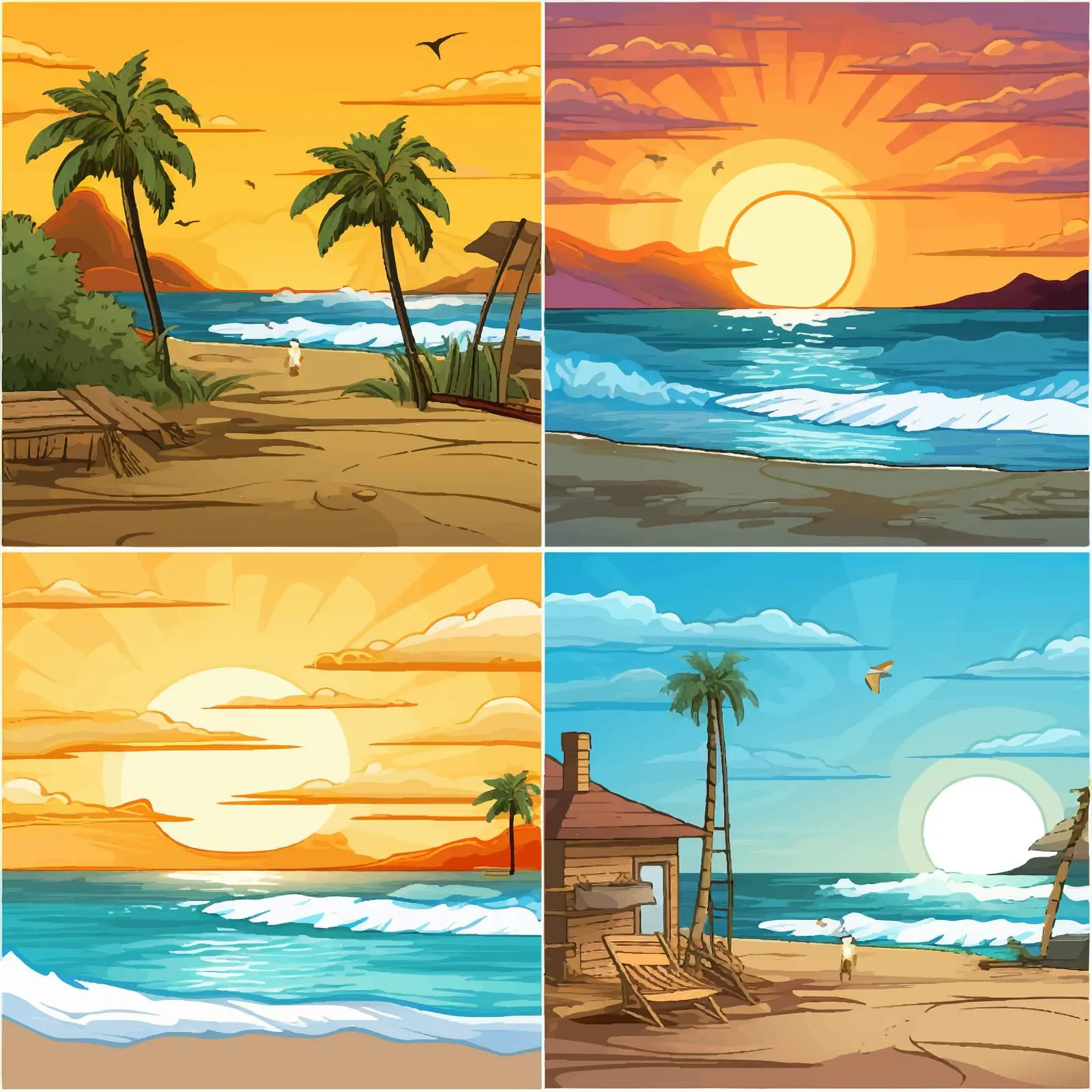 Four Beach Scenes at Different Times of Day — free download from Dotvec