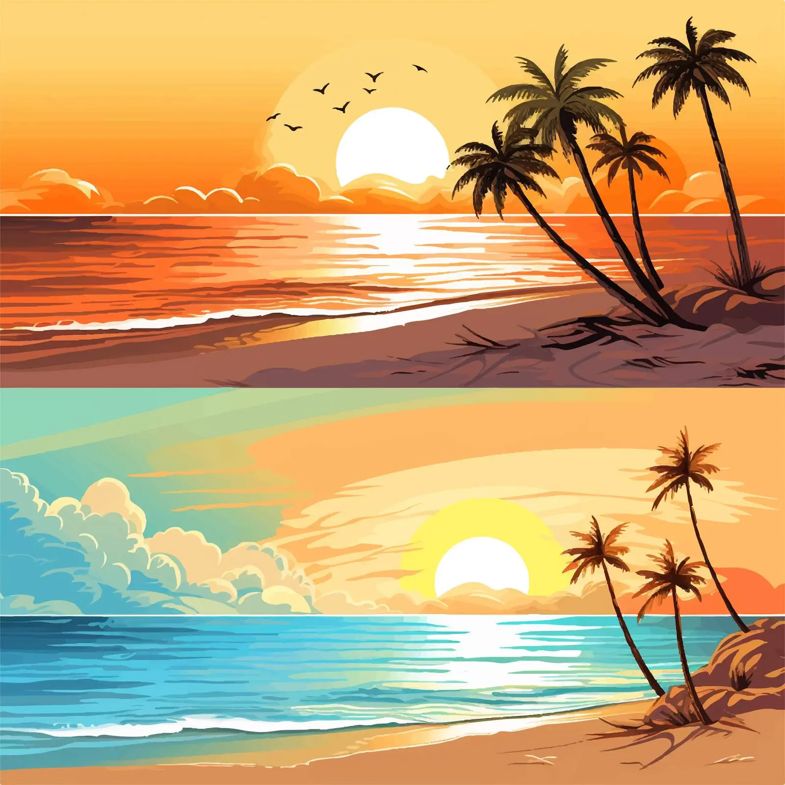 Four Beach Scenes at Different Times of Day – free dusk image from Dotvec