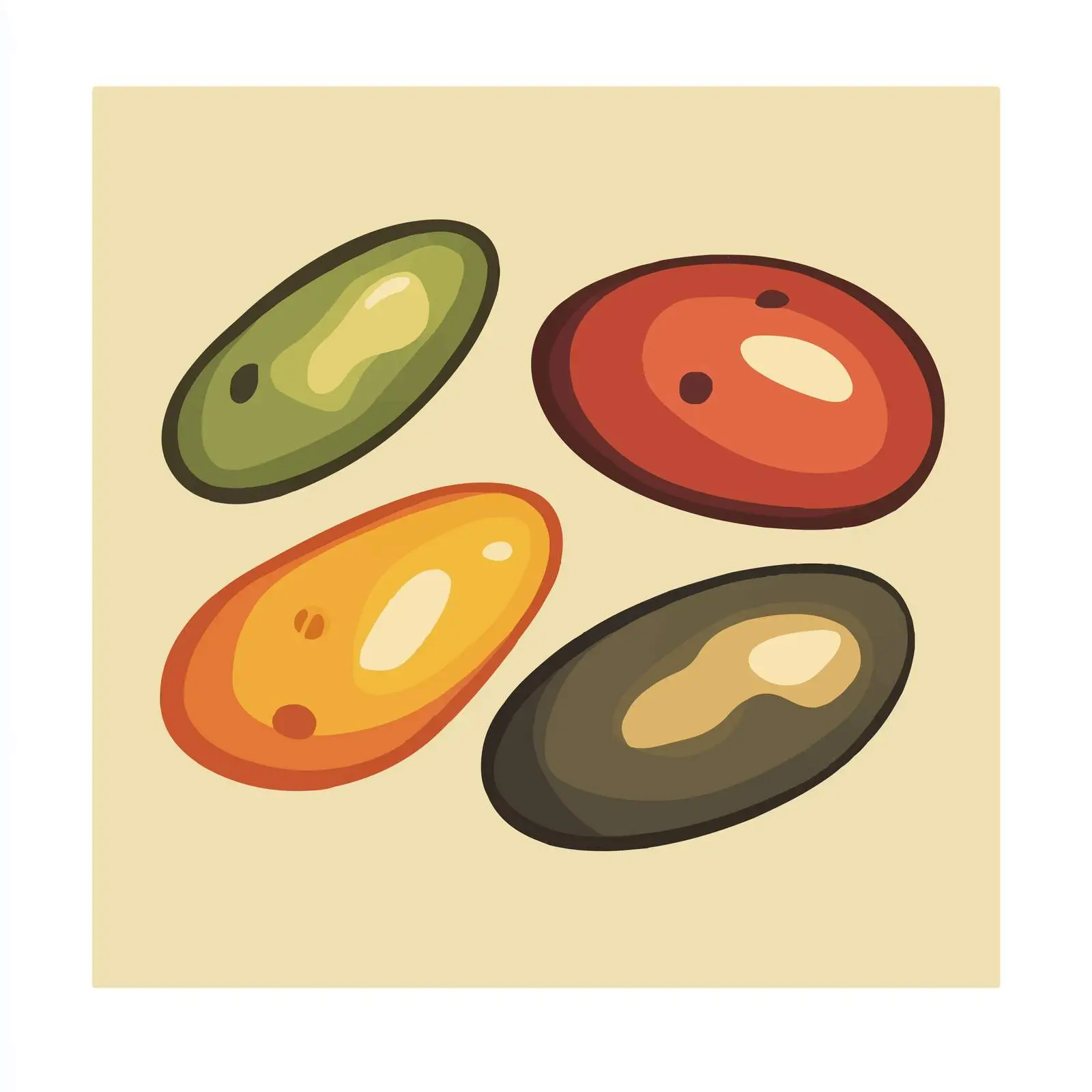 Four Beans Flat Vector Illustration in Frame — free download from Dotvec