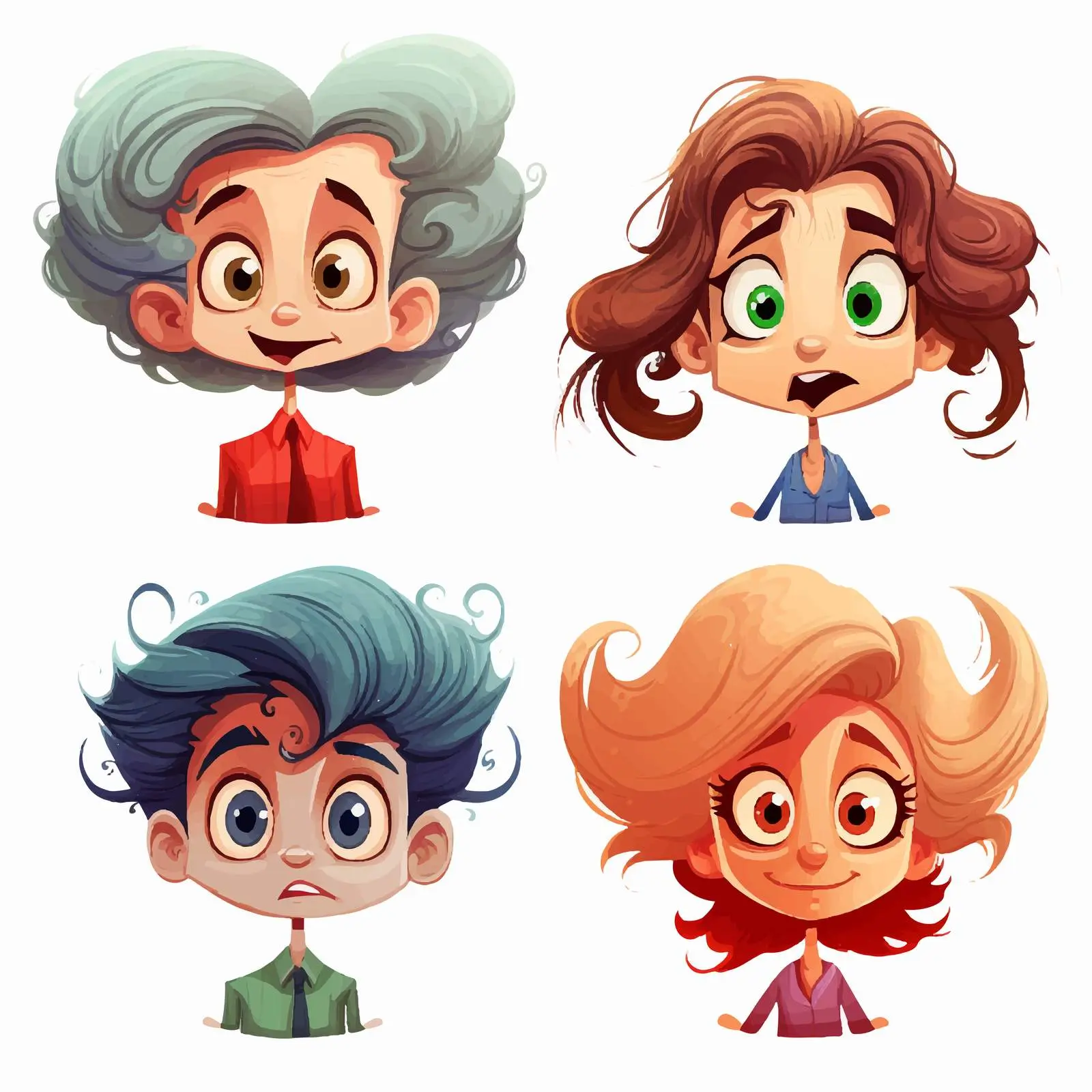 Unique Cartoon Characters with Diverse Hairstyles — free download from Dotvec