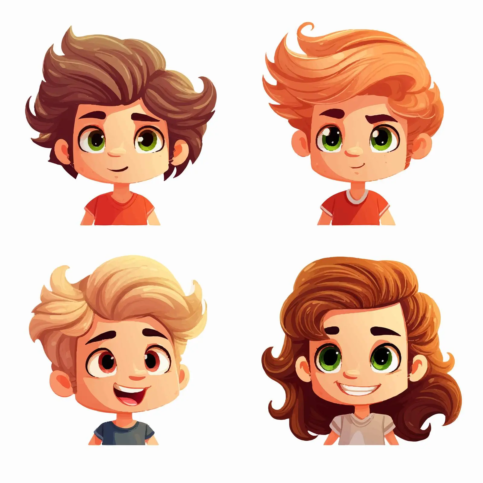 Four Cartoon Characters with Unique Hairstyles — free download from Dotvec