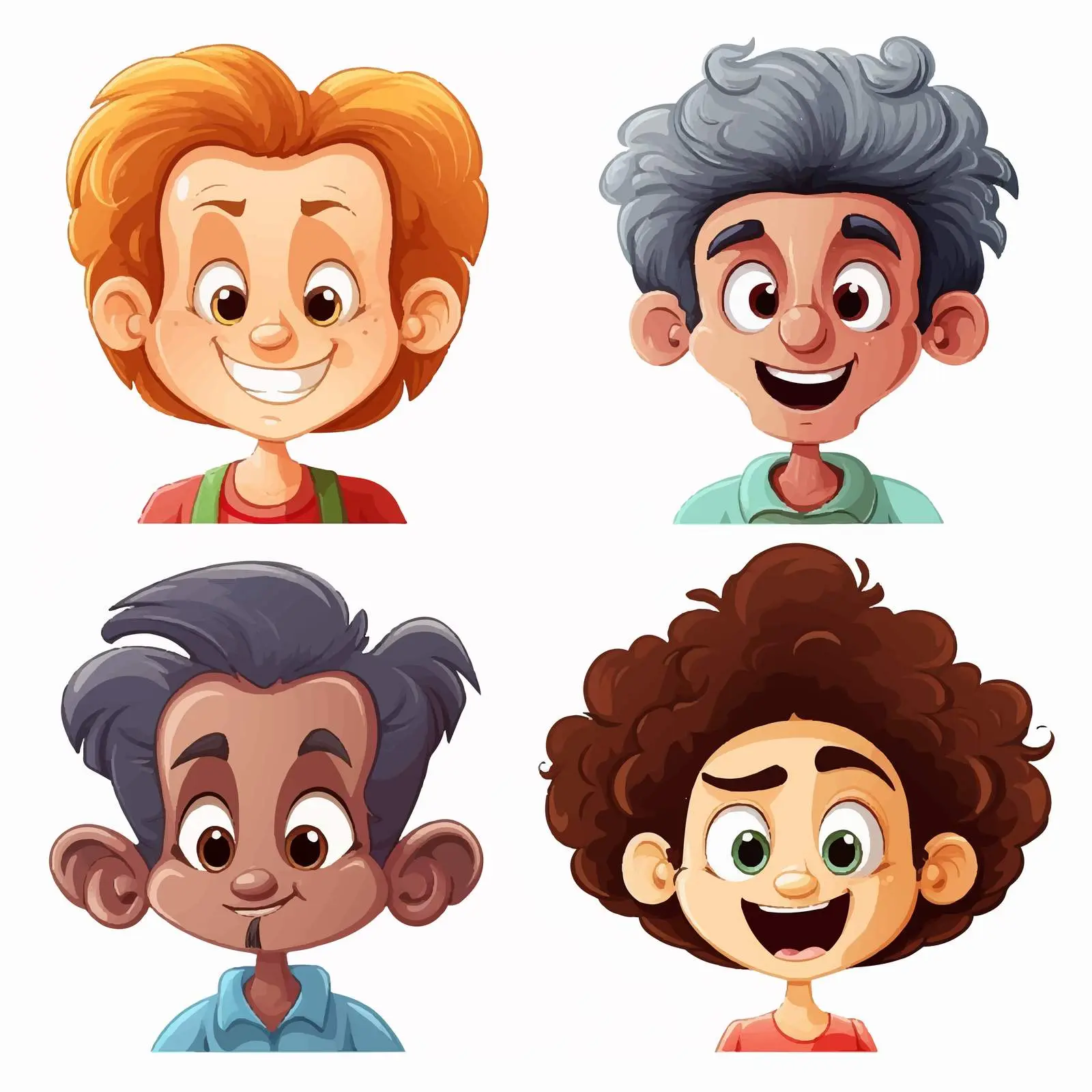 Four Cartoon Characters with Unique Hairstyles — free download from Dotvec