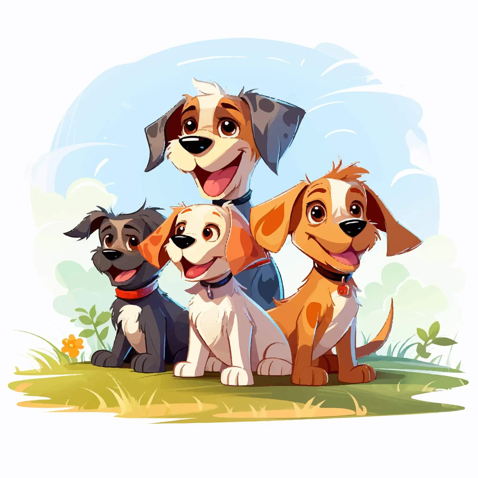 Four Cartoon Dogs Enjoying Time Outdoors — free download from Dotvec
