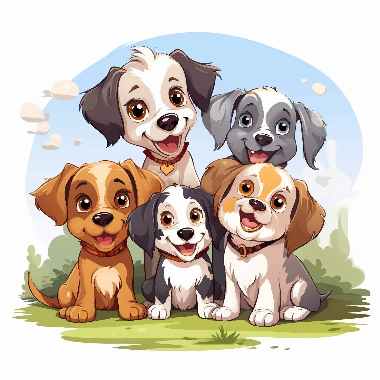 Four Cartoon Dogs Enjoying Time Outdoors — free download from Dotvec