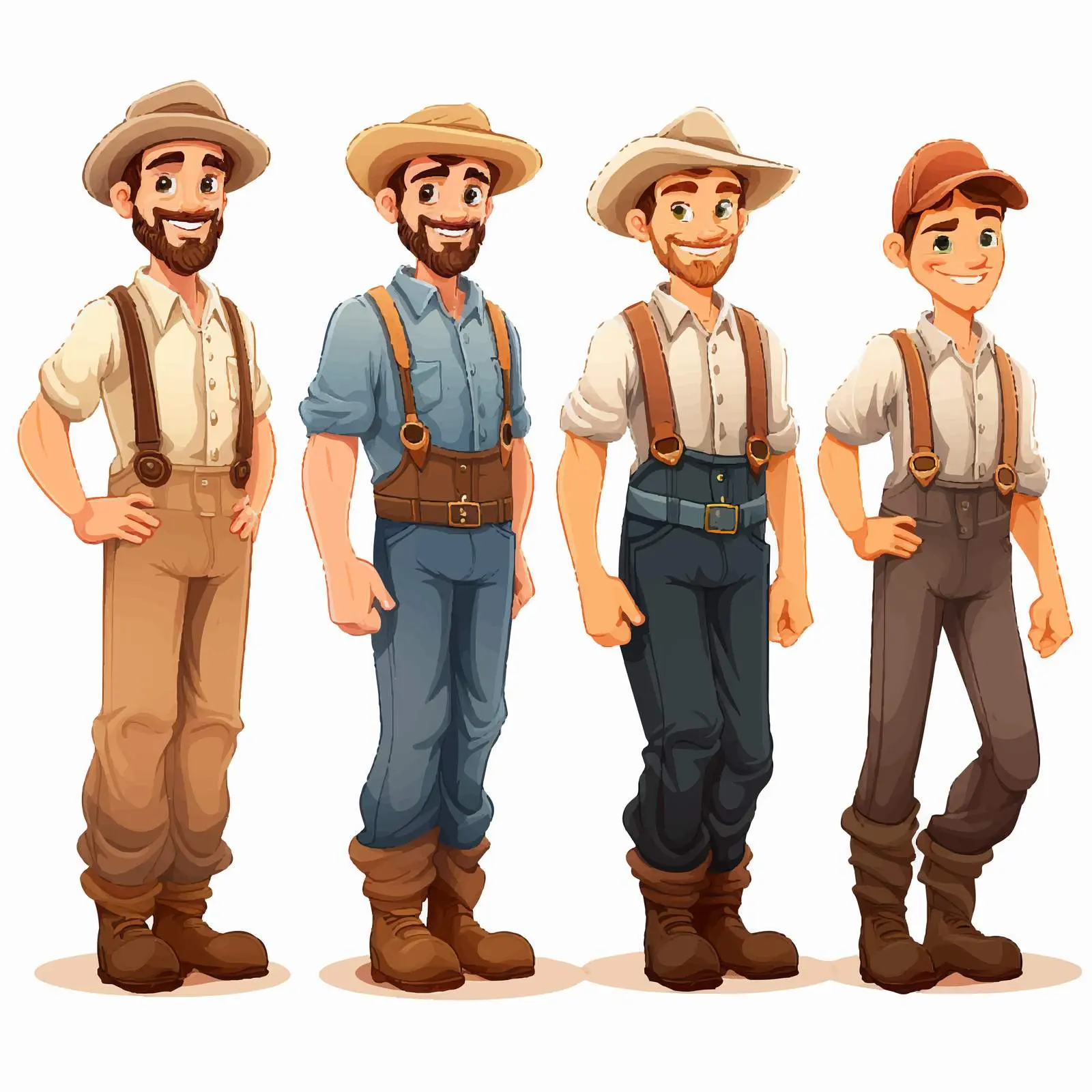 Cartoon Farmers in Work Outfits Vector Art — free download from Dotvec