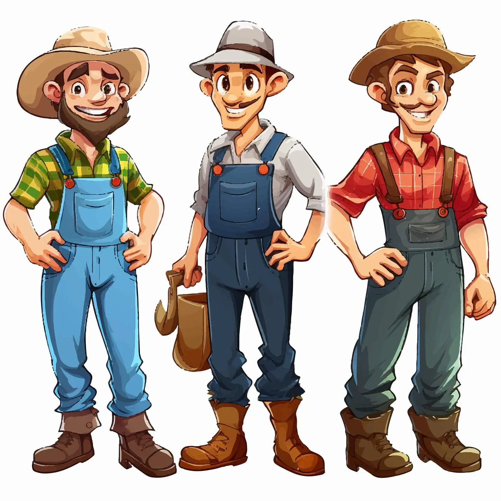 Cartoon Farmers in Diverse Work Outfits – free dairy farm image from Dotvec