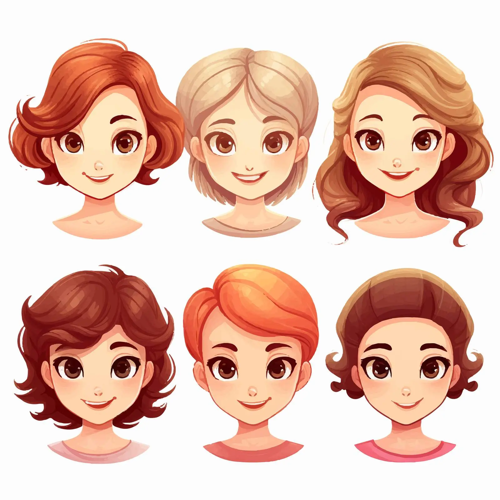 Diverse Cartoon Girl Faces with Unique Hairstyles — free download from Dotvec