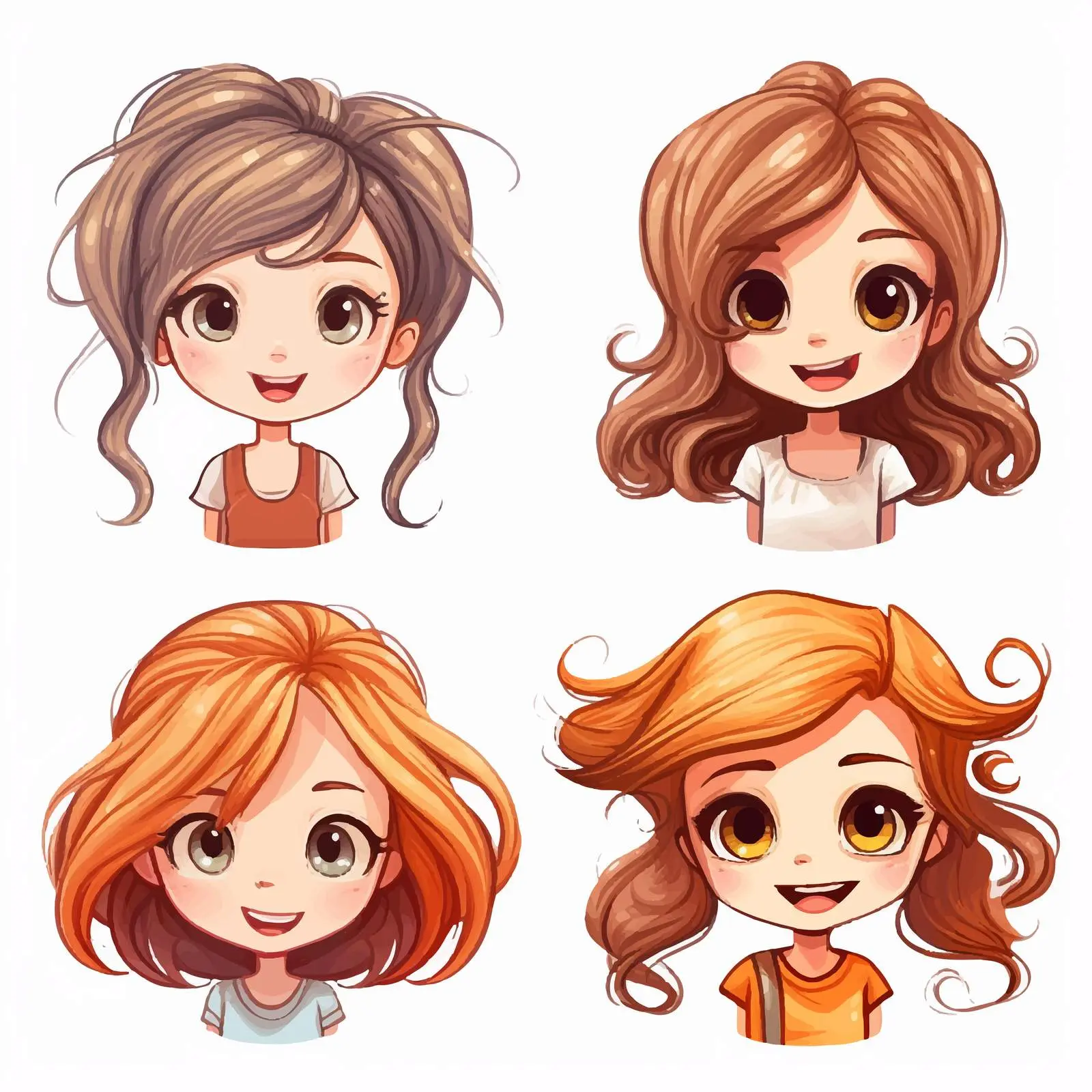 Four Cartoon Girl Faces with Unique Hairstyles — free download from Dotvec