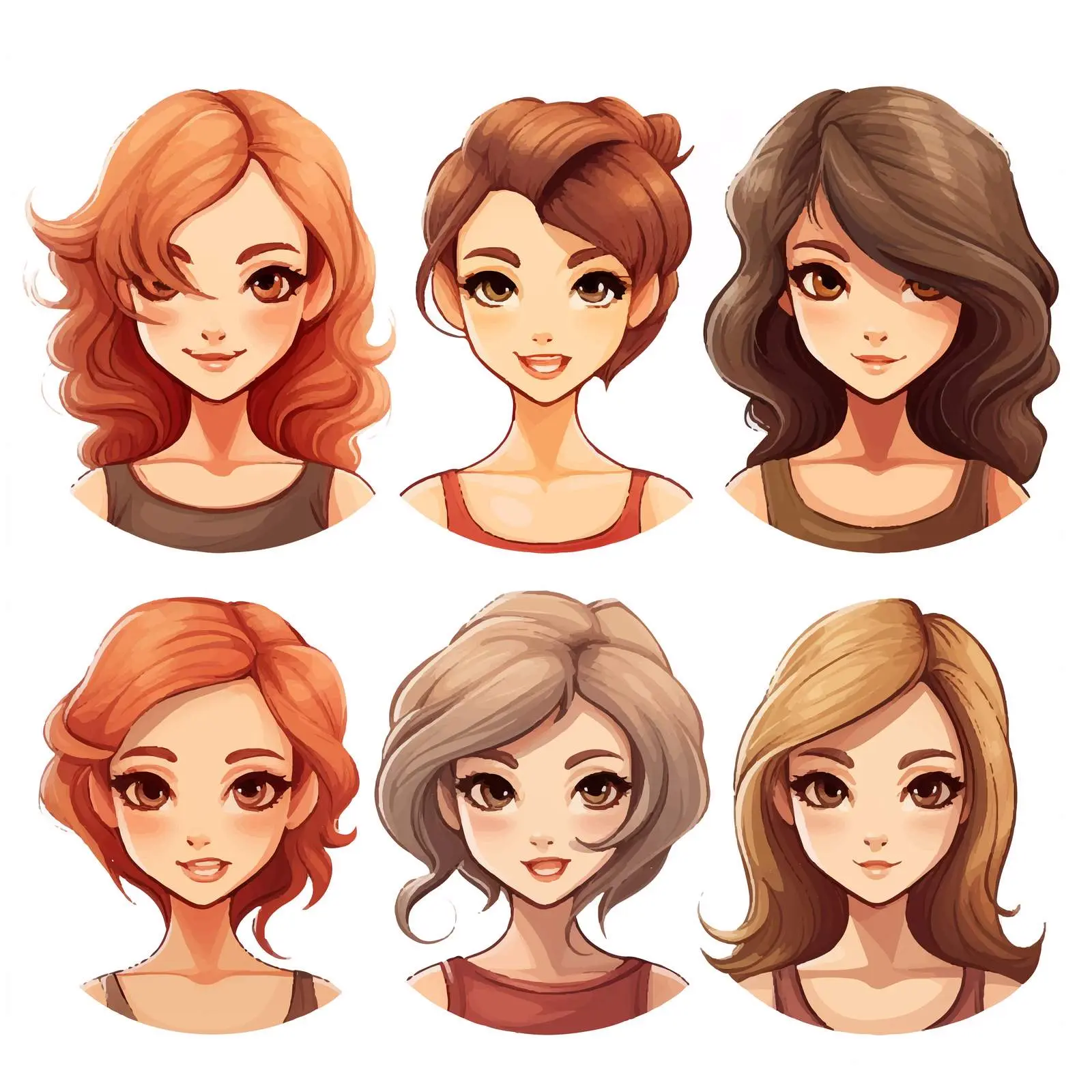 Four Cartoon Girl Faces with Unique Hairstyles – free unique characters image from Dotvec