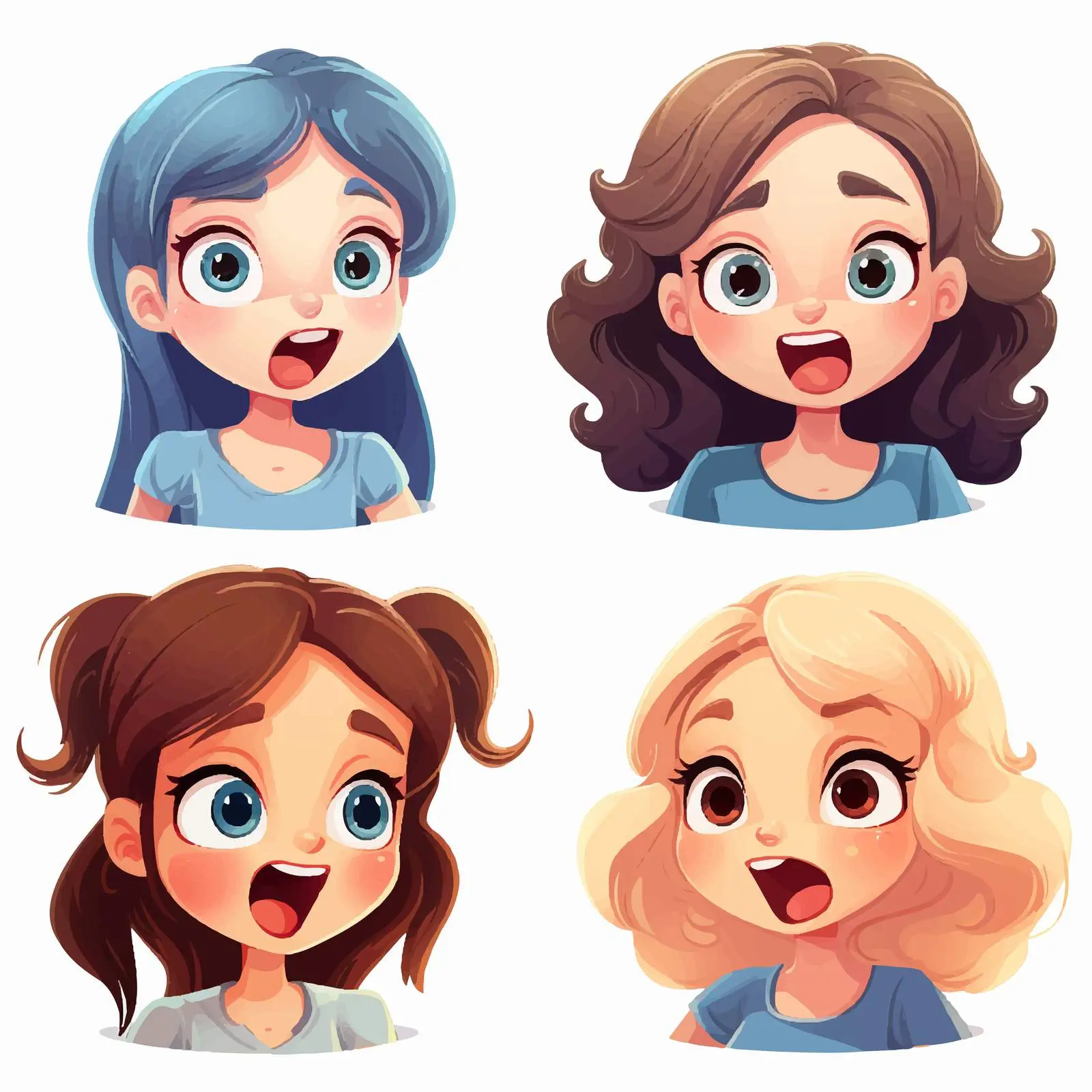 Four Cartoon Girls with Unique Facial Expressions — free download from Dotvec