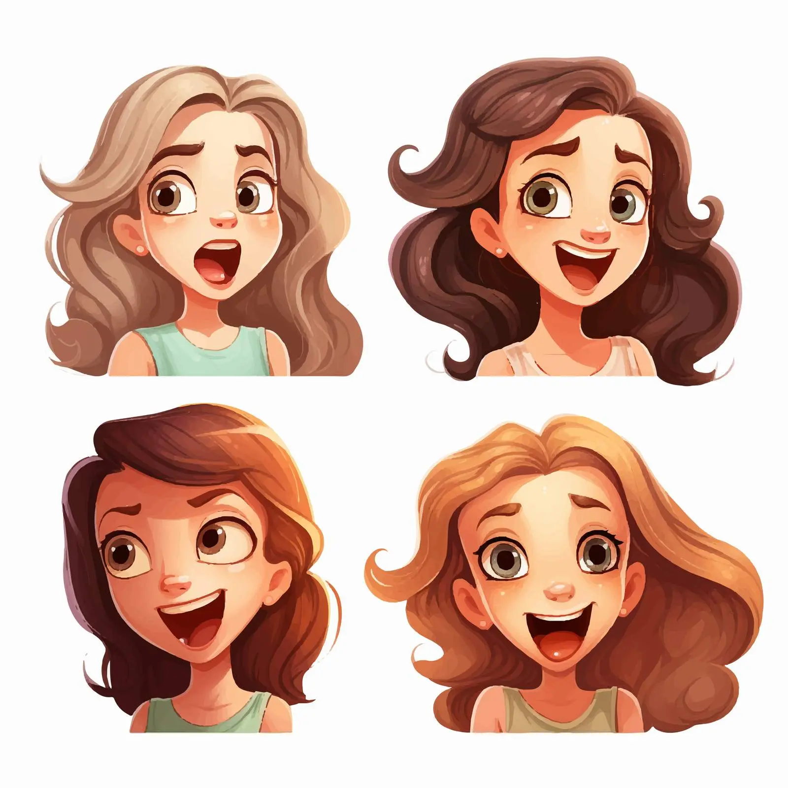 Cartoon Girls with Various Facial Expressions — free download from Dotvec