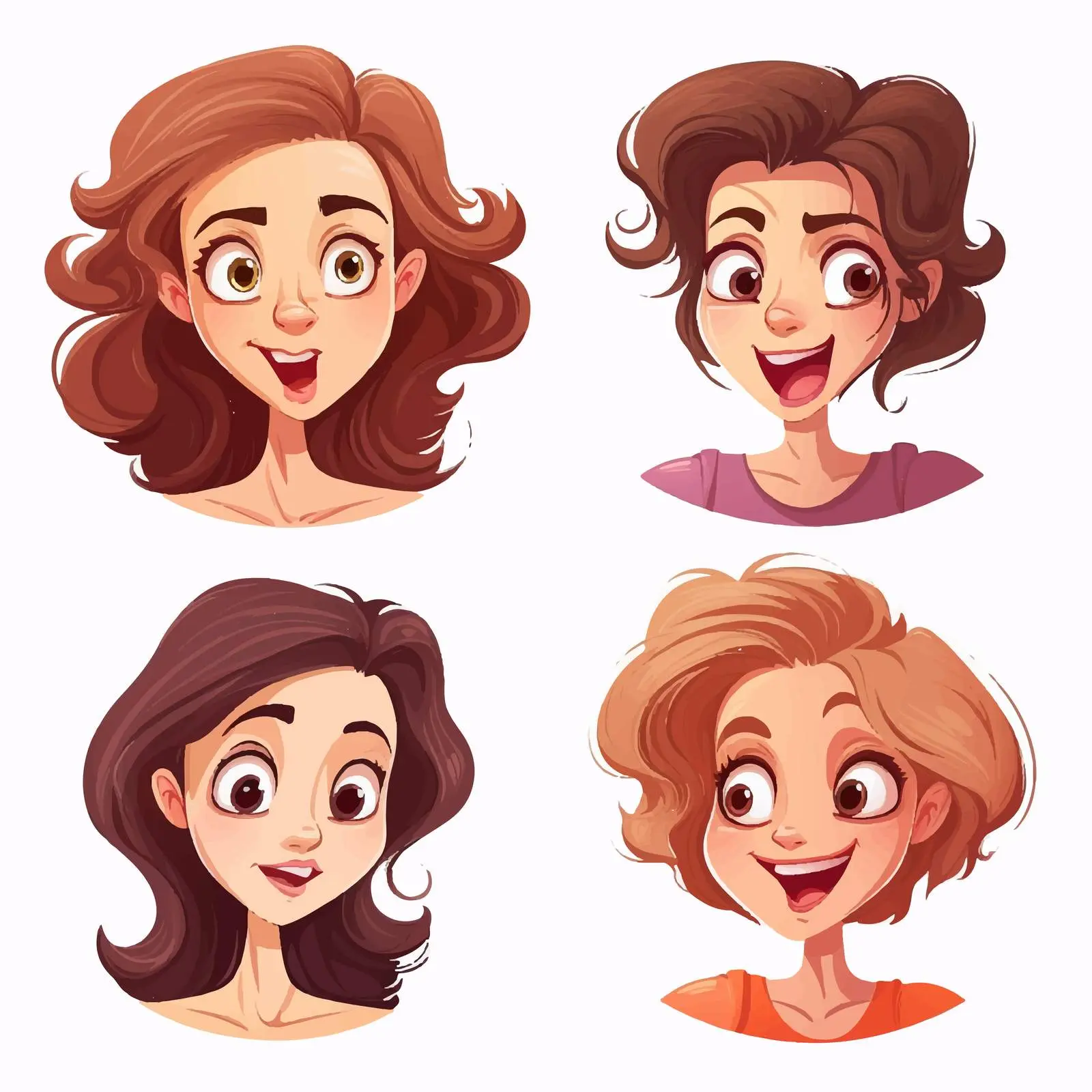 Four Cartoon Girls with Diverse Facial Expressions — free download from Dotvec