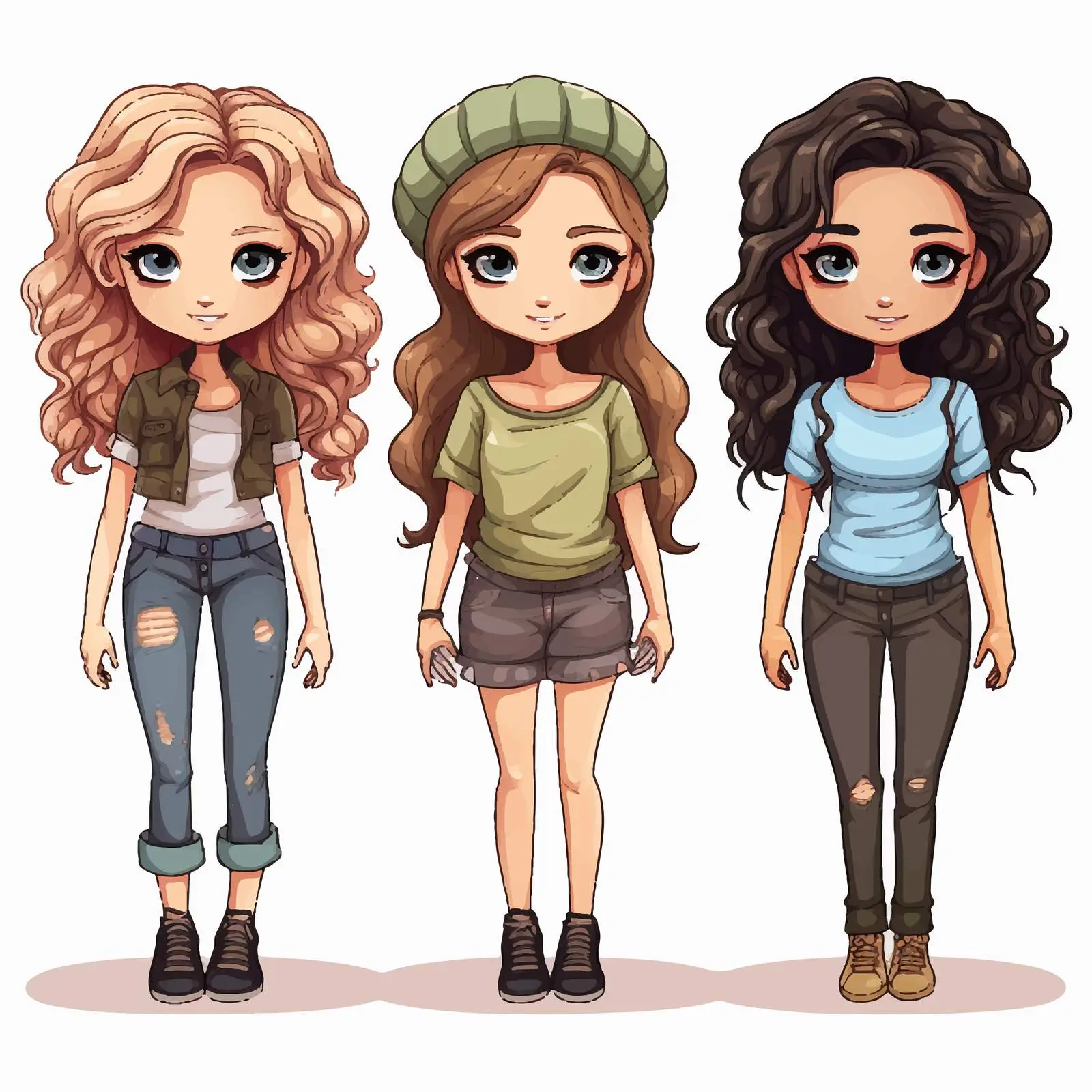 Diverse Cartoon Girls with Unique Hairstyles and Fashion — free download from Dotvec