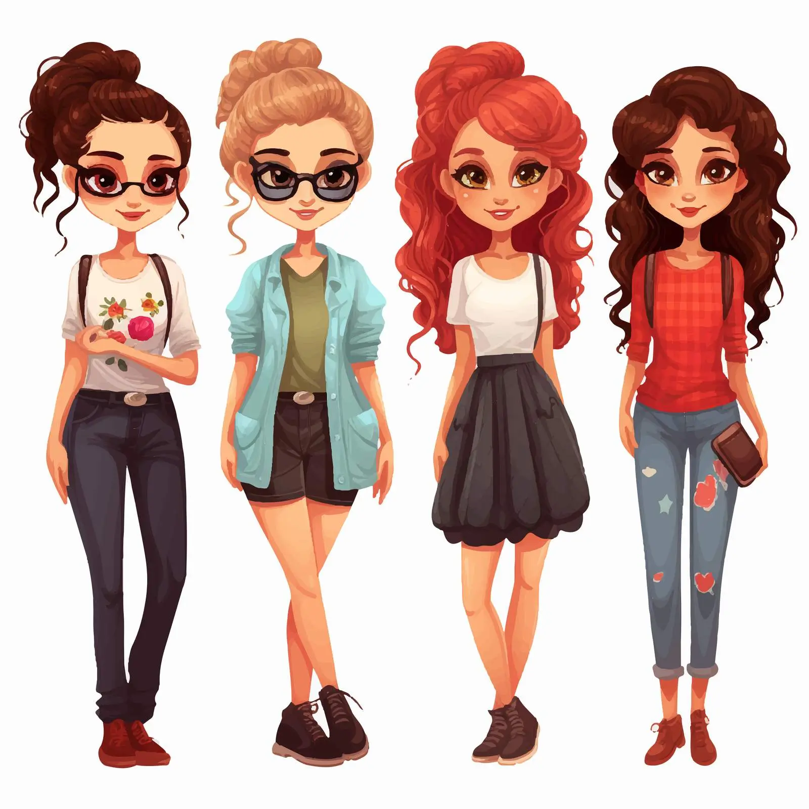 Four Cartoon Girls with Unique Styles — free download from Dotvec