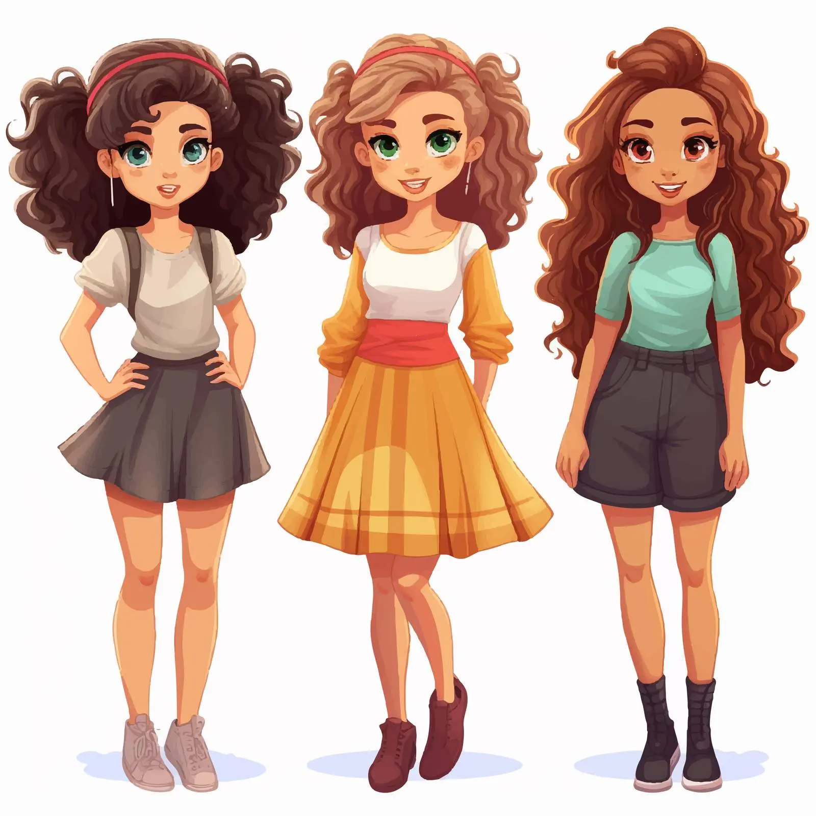 Four Cartoon Girls with Unique Styles — free download from Dotvec