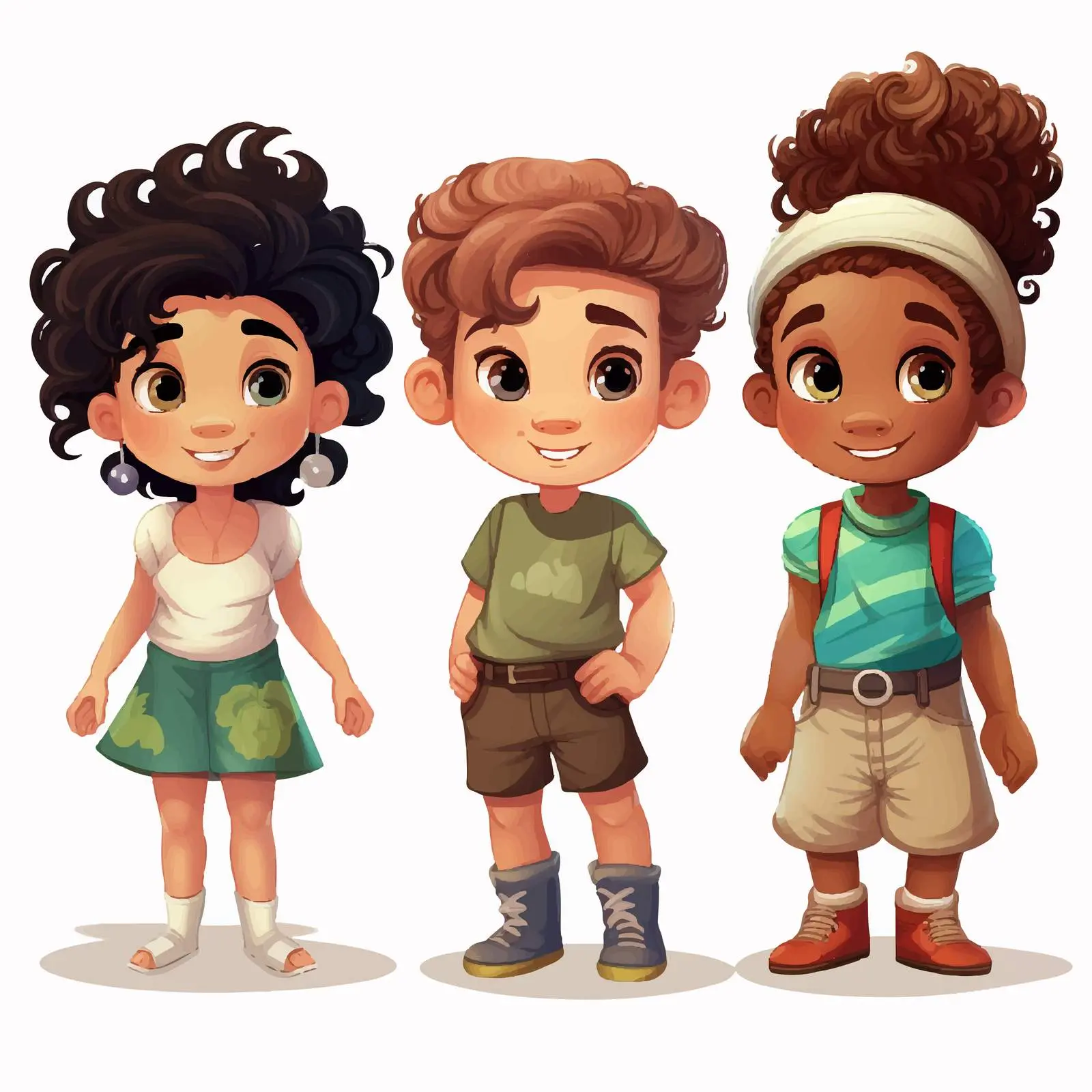 Diverse Cartoon Kids with Unique Features – free skin tones image from Dotvec