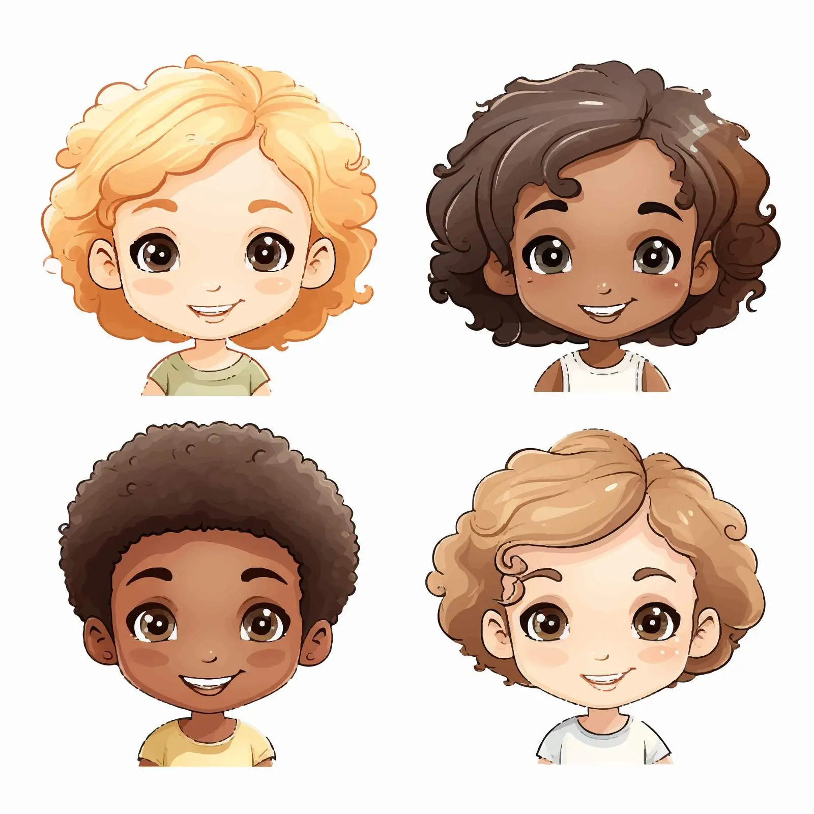 Diverse Cartoon Kids with Unique Hair and Skin Tones – free inclusive design image from Dotvec