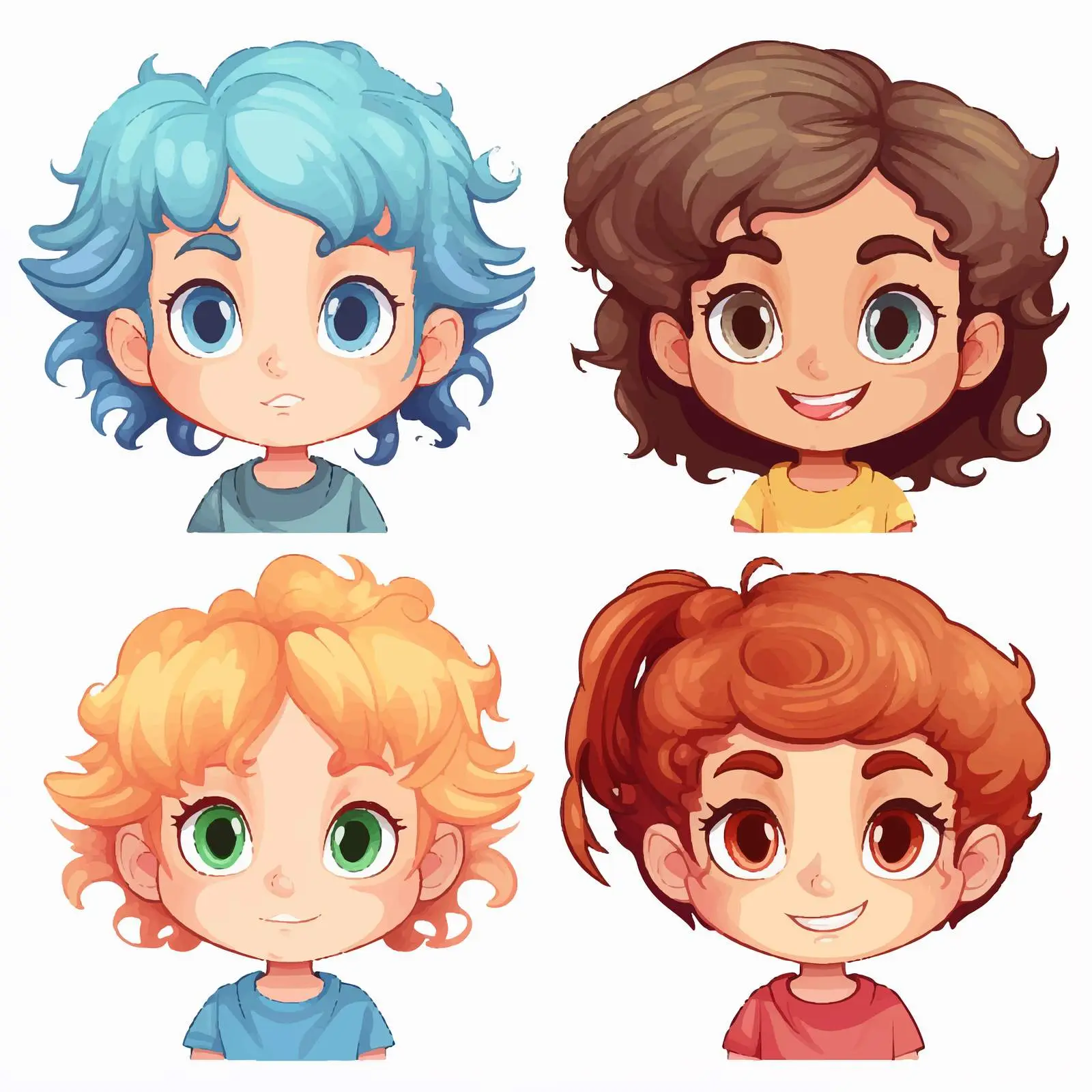 Four Cartoon Kids with Colorful Hair Vectors — free download from Dotvec