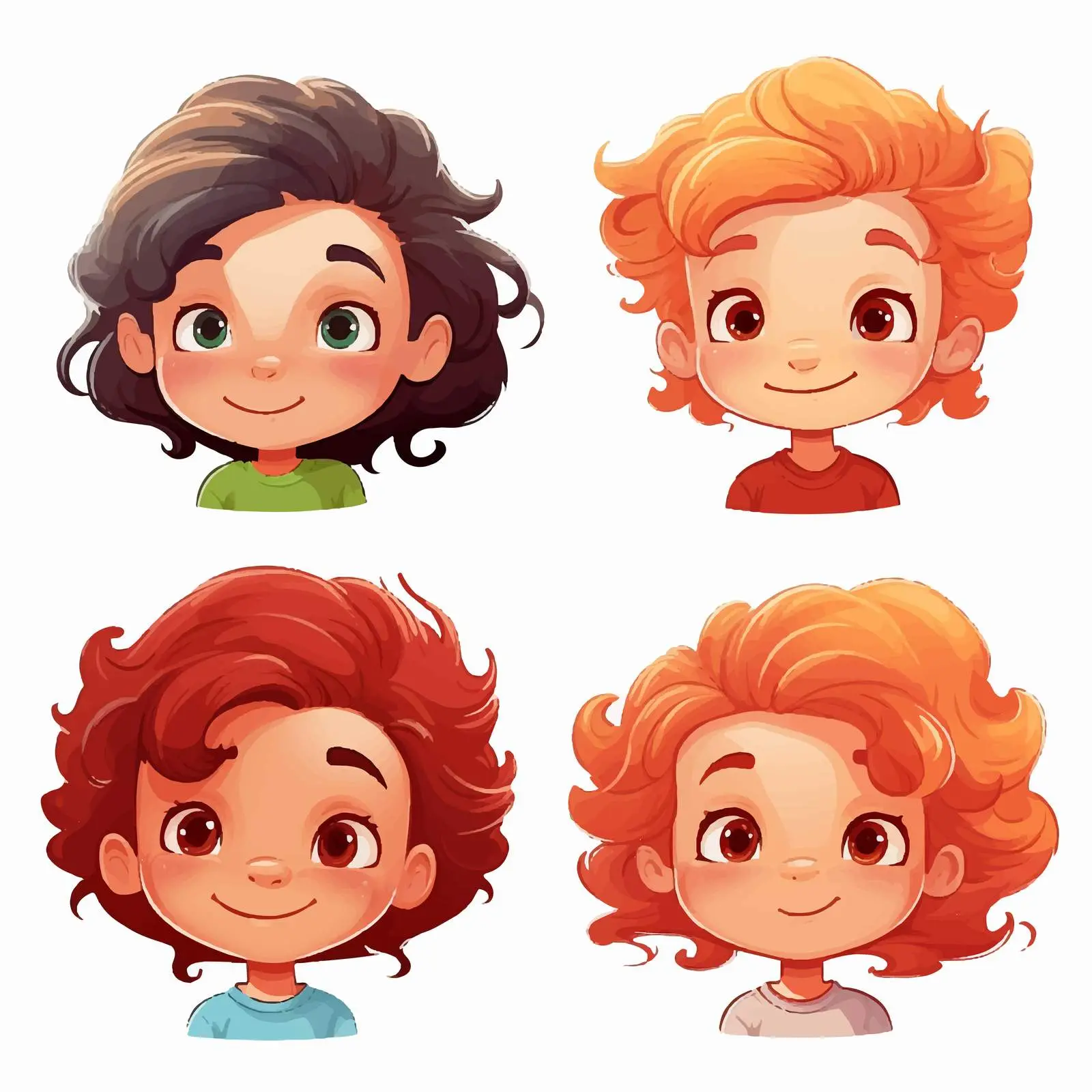 Four Cartoon Kids with Colorful Hair Vectors — free download from Dotvec