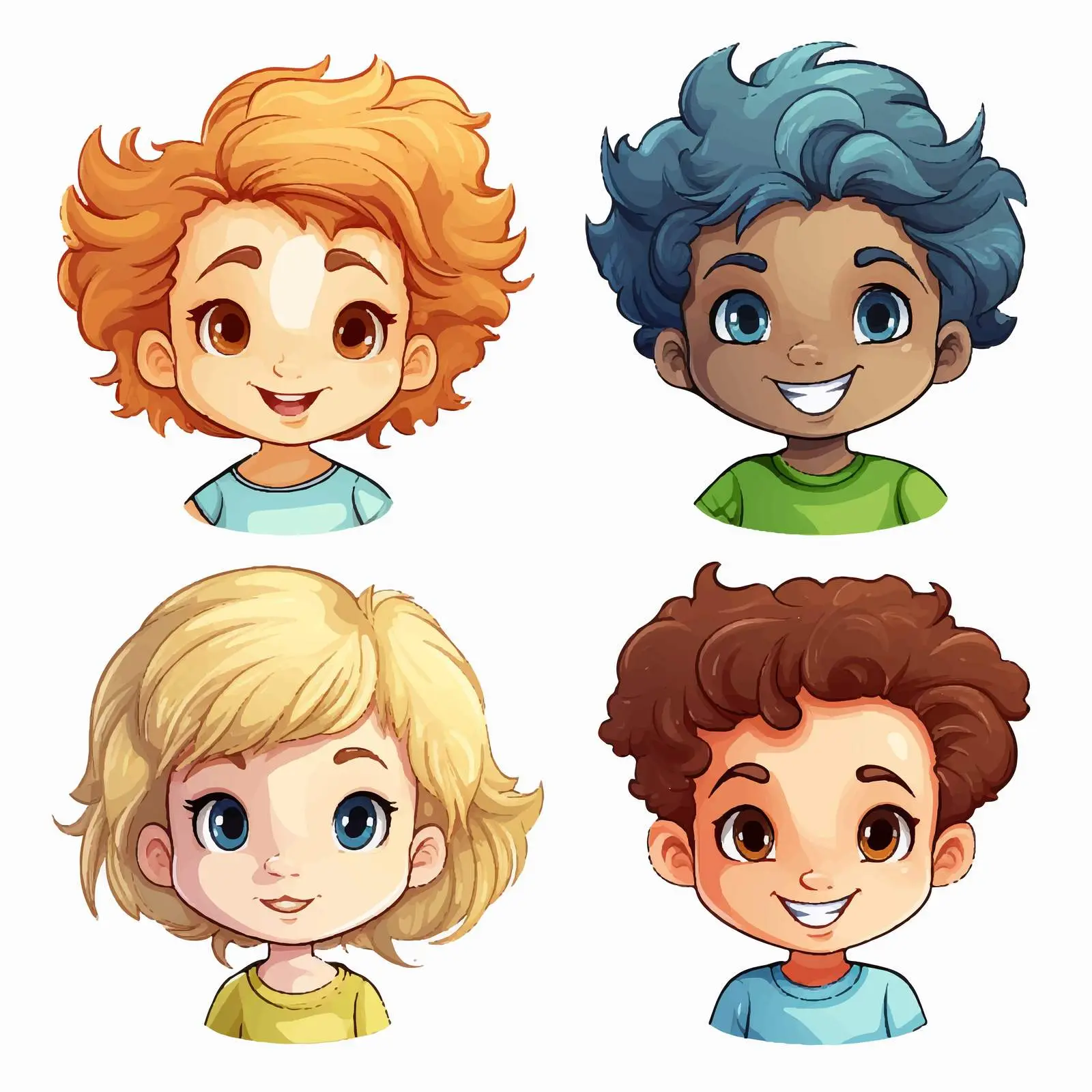 Diverse Cartoon Kids with Colorful Hair — free download from Dotvec