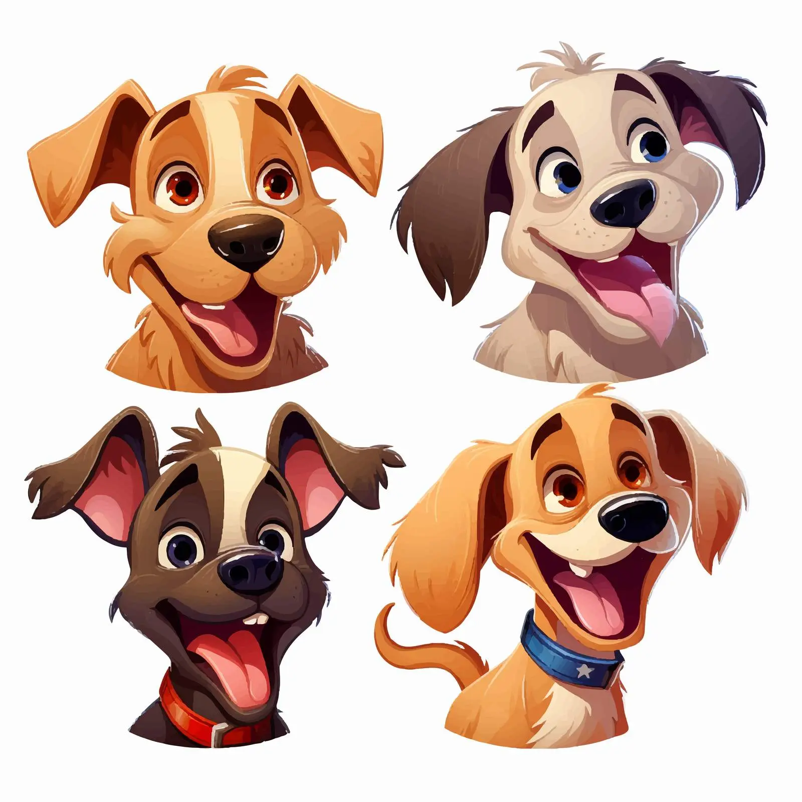 Four Cheerful Cartoon Dog Faces Smiling Vector — free download from Dotvec