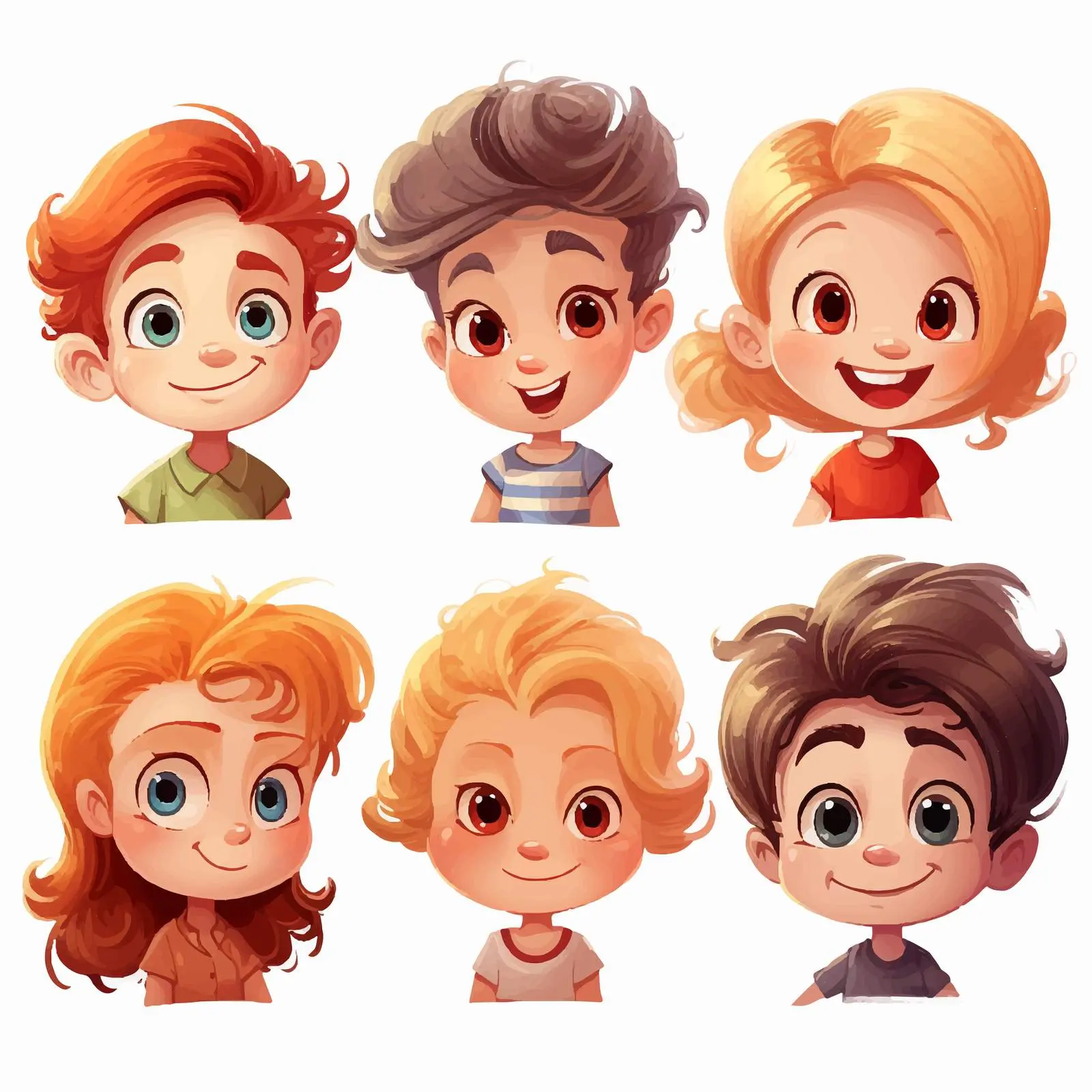 Cheerful Cartoon Kids with Unique Hairstyles — free download from Dotvec