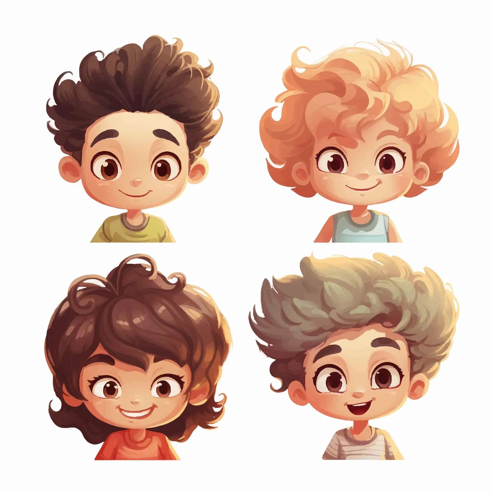 Cheerful Cartoon Kids with Unique Hairstyles — free download from Dotvec