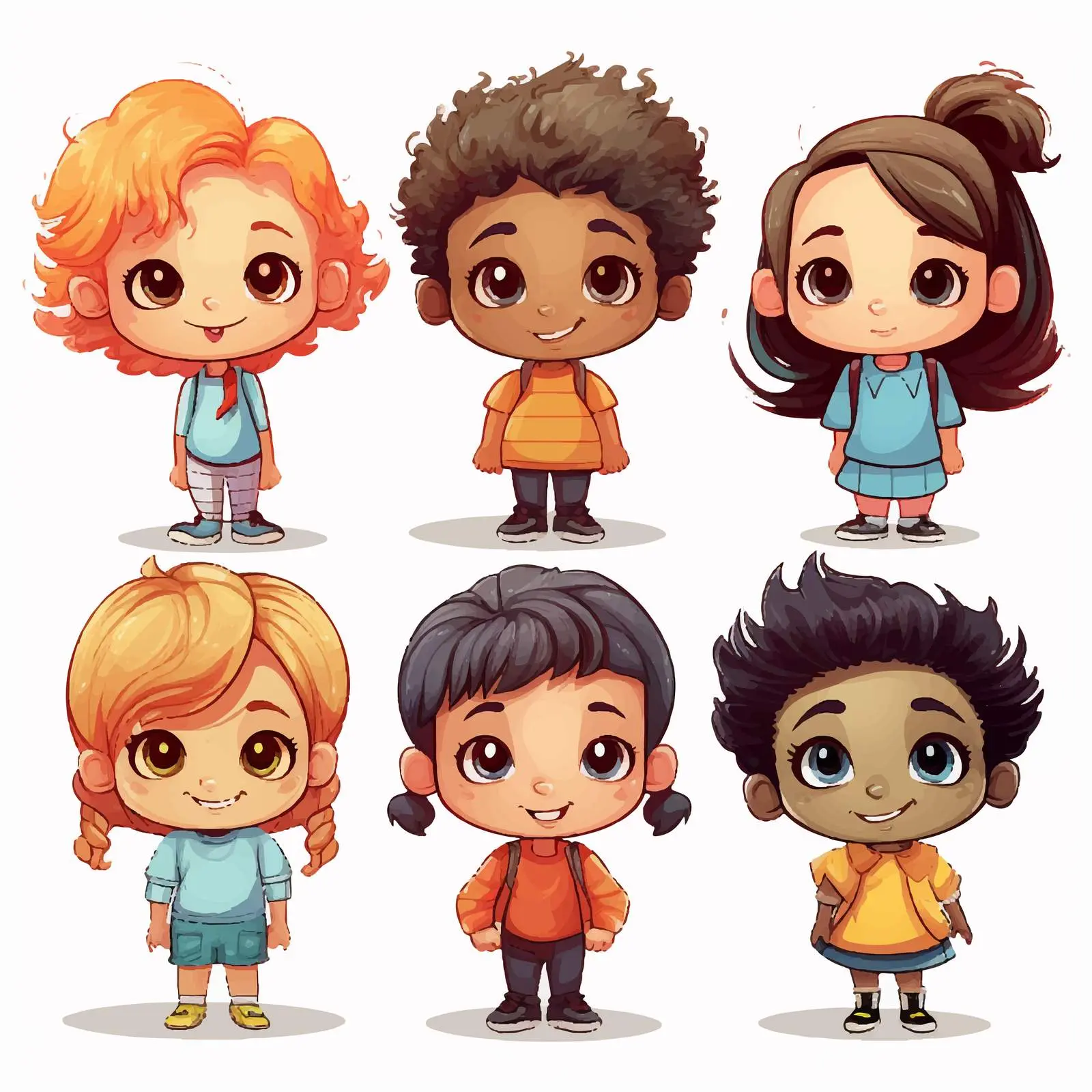 Cheerful Cartoon Kids with Different Hairstyles — free download from Dotvec