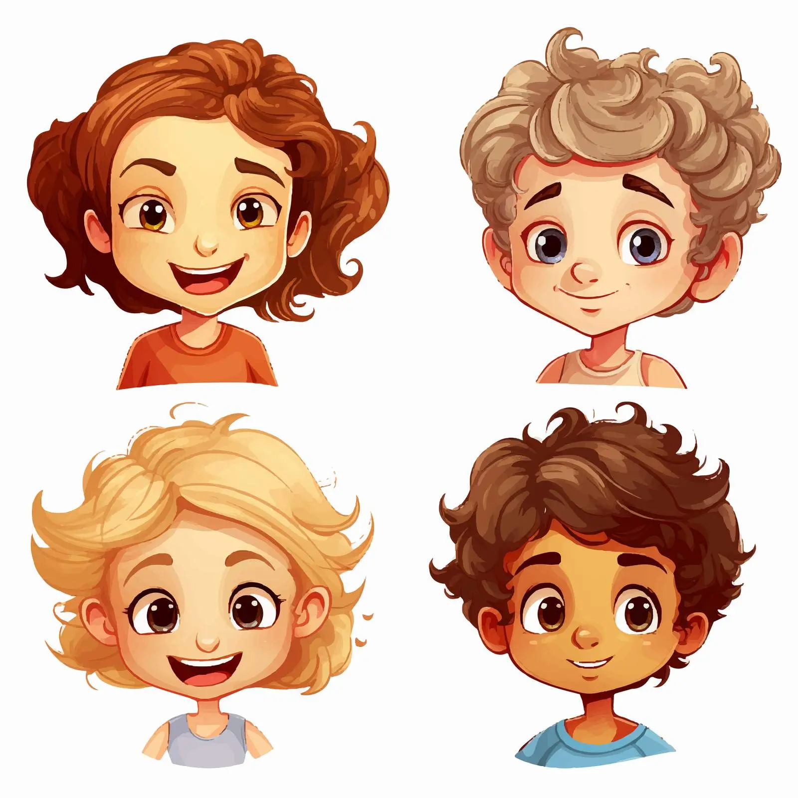 Cheerful Cartoon Kids with Unique Hairstyles — free download from Dotvec